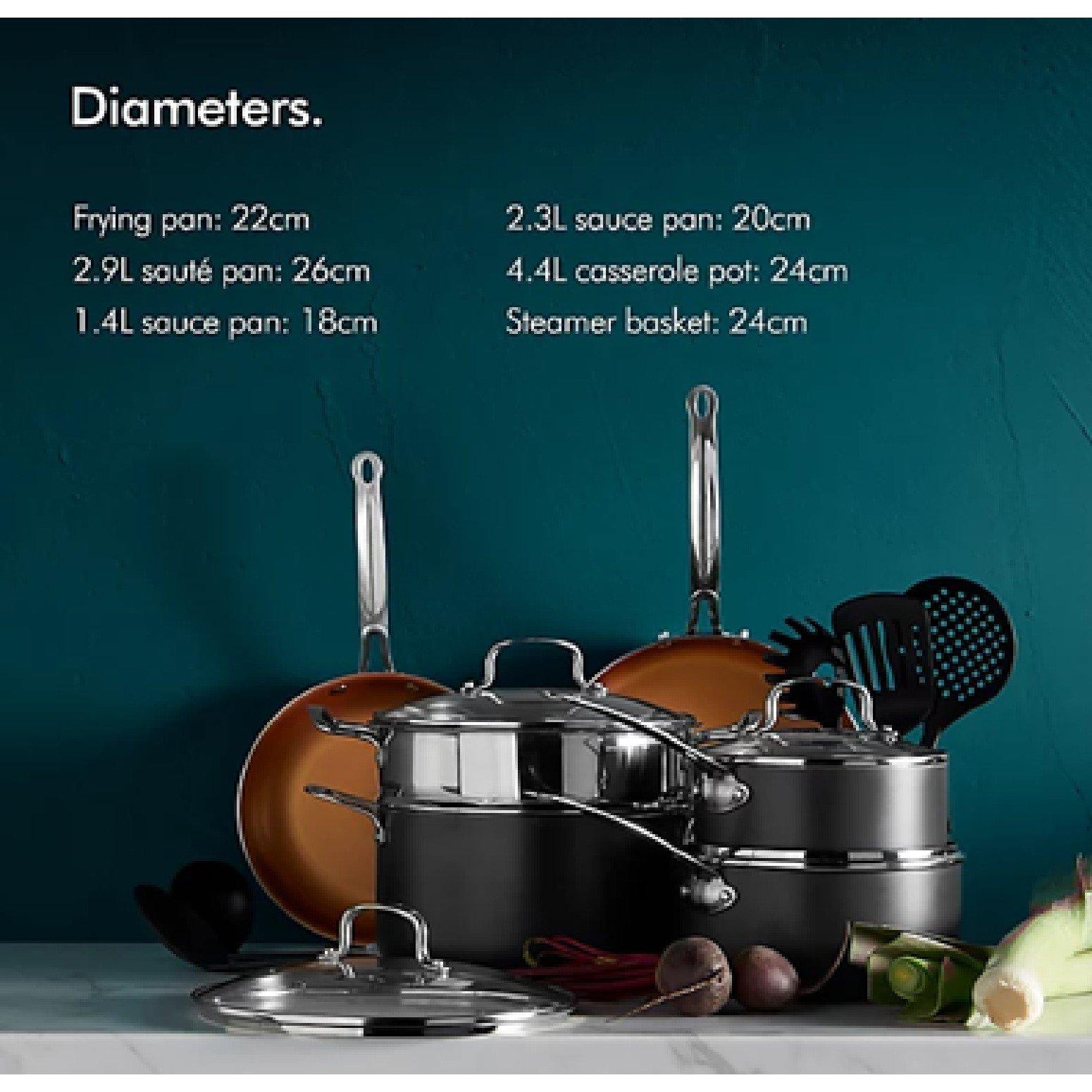 Black - VonShef - VonShef 11 Piece Cookware Set With Utensils - 3