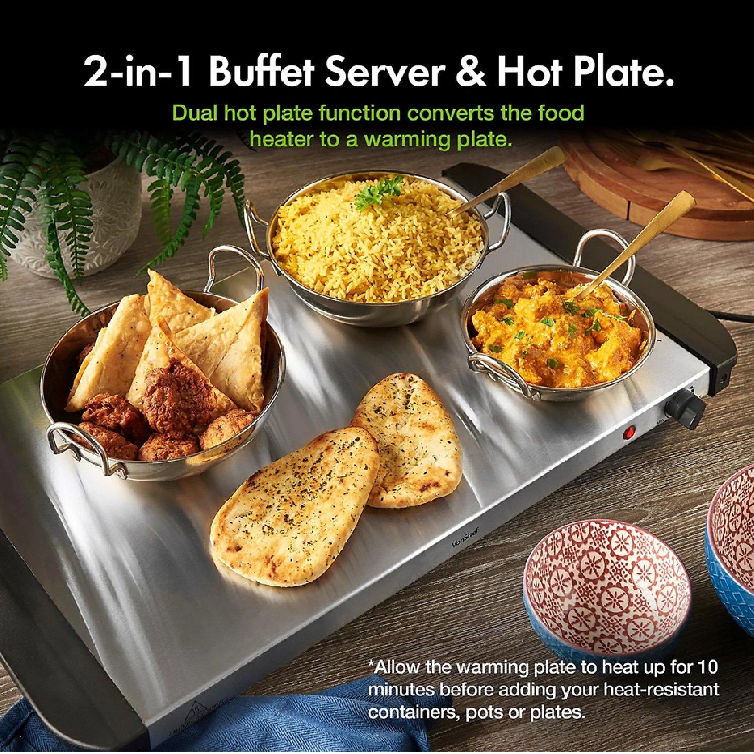 Silver - VonShef - 2-in- 1 Buffet Food Server With 4 Sections - 2
