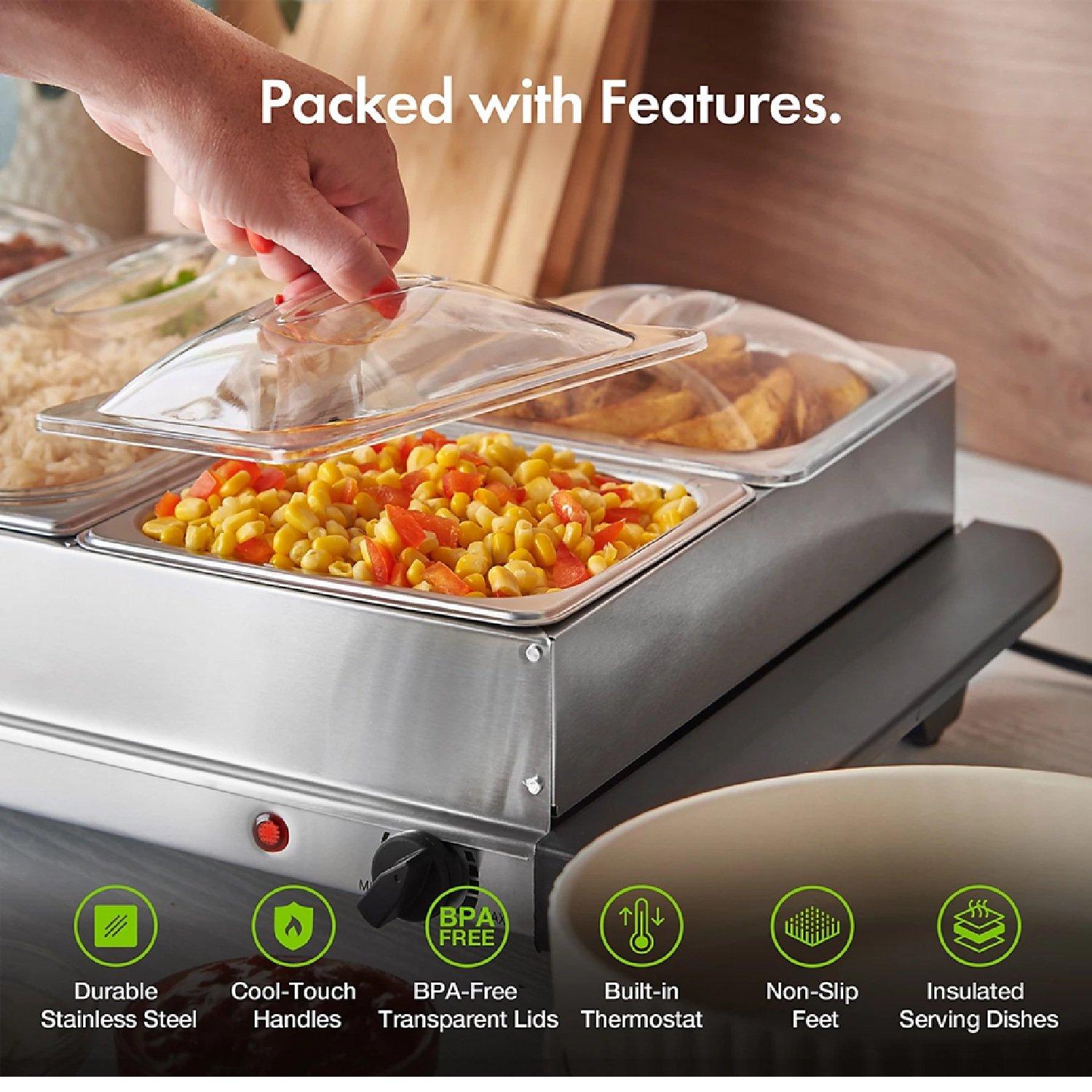 Silver - VonShef - 2-in- 1 Buffet Food Server With 4 Sections - 3