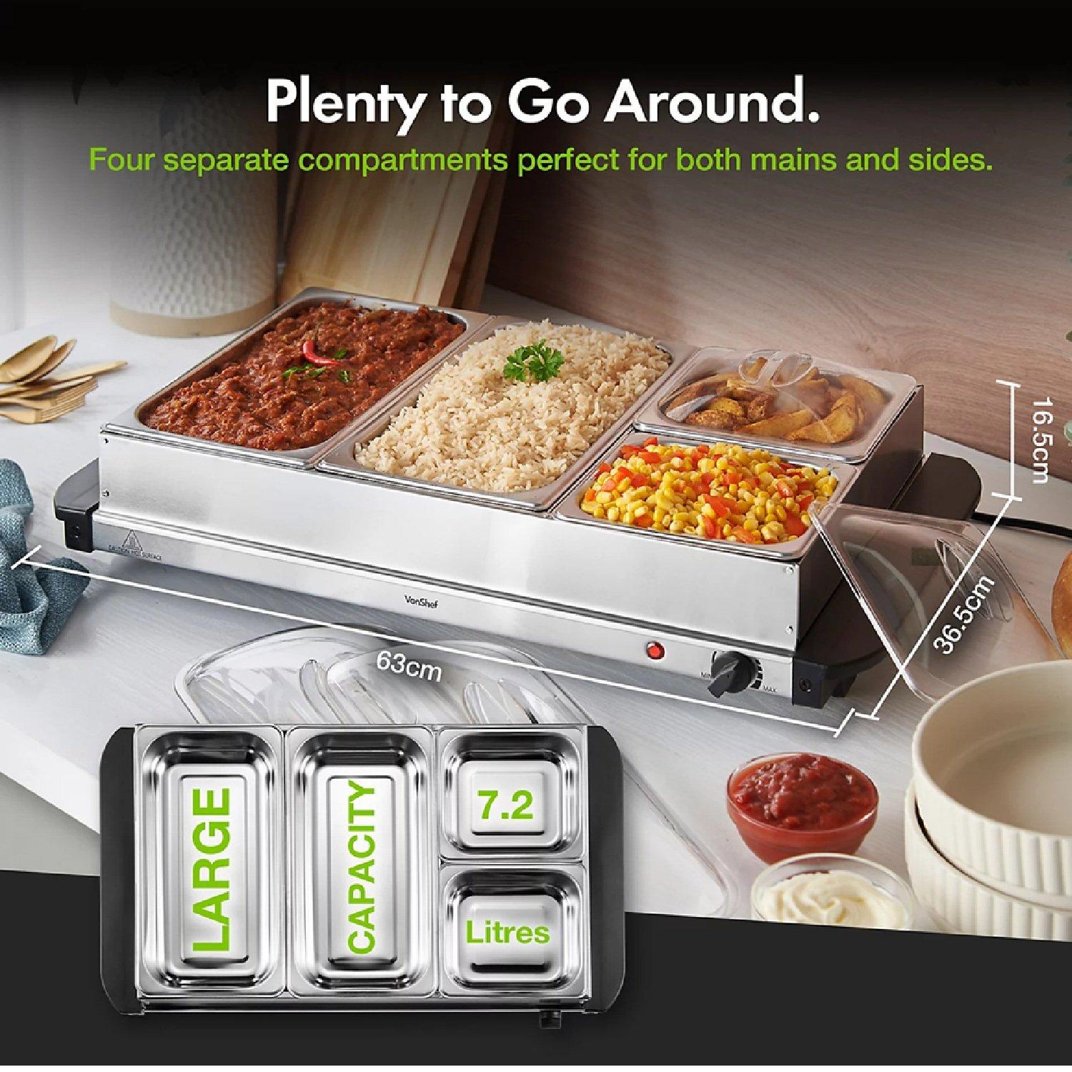 Silver - VonShef - 2-in- 1 Buffet Food Server With 4 Sections - 7