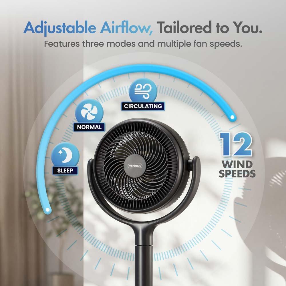 Black - VonHaus - VonHaus - 8-Inch Pedestal Fan - Black - 7