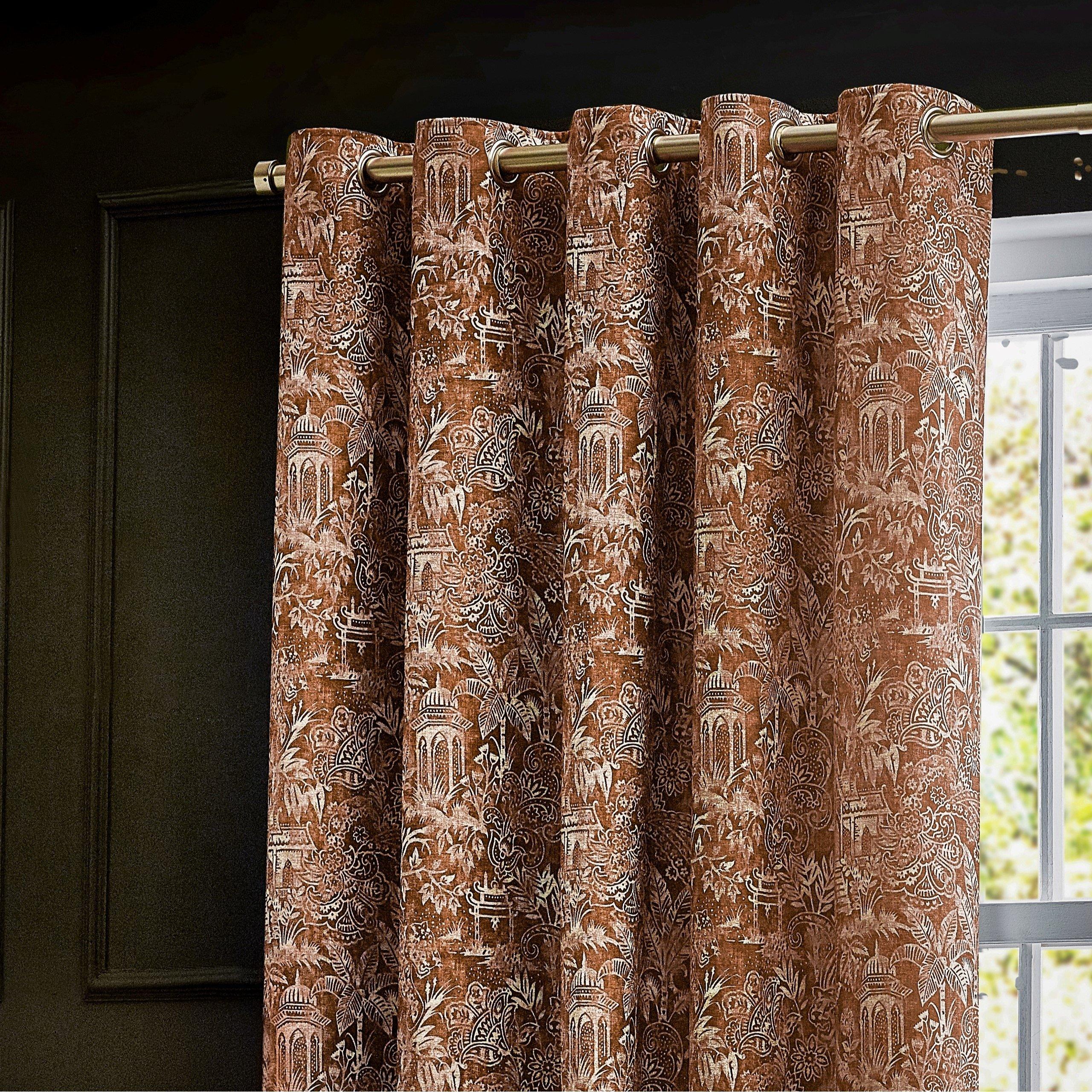 Wylder  Bengal Chenille Eyelet Curtains - Amber - 117 x 137c