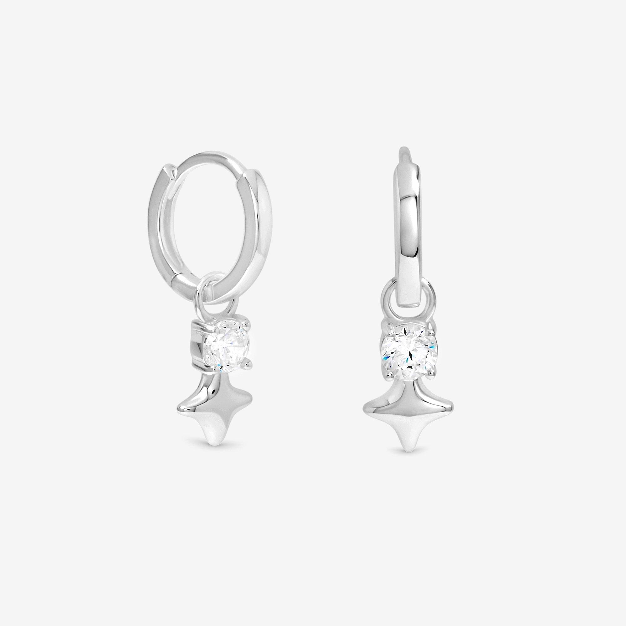 Silver - Simply Silver - Sterling Silver 925 Cubic Zirconia Huggie Hoops - 1