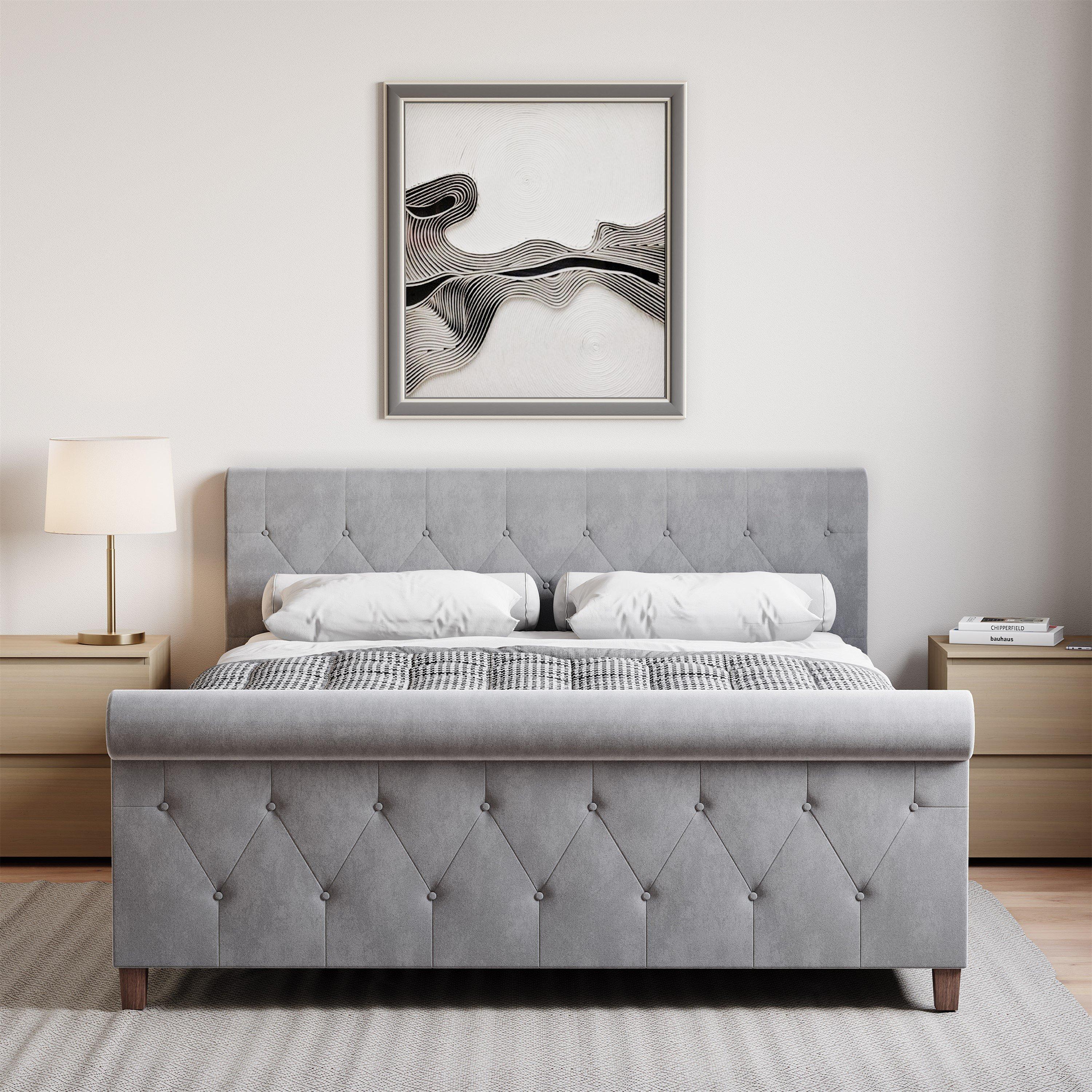 Light Grey Velv - Lassic - Vida Designs Vittorio Double Bed UKFR - 3