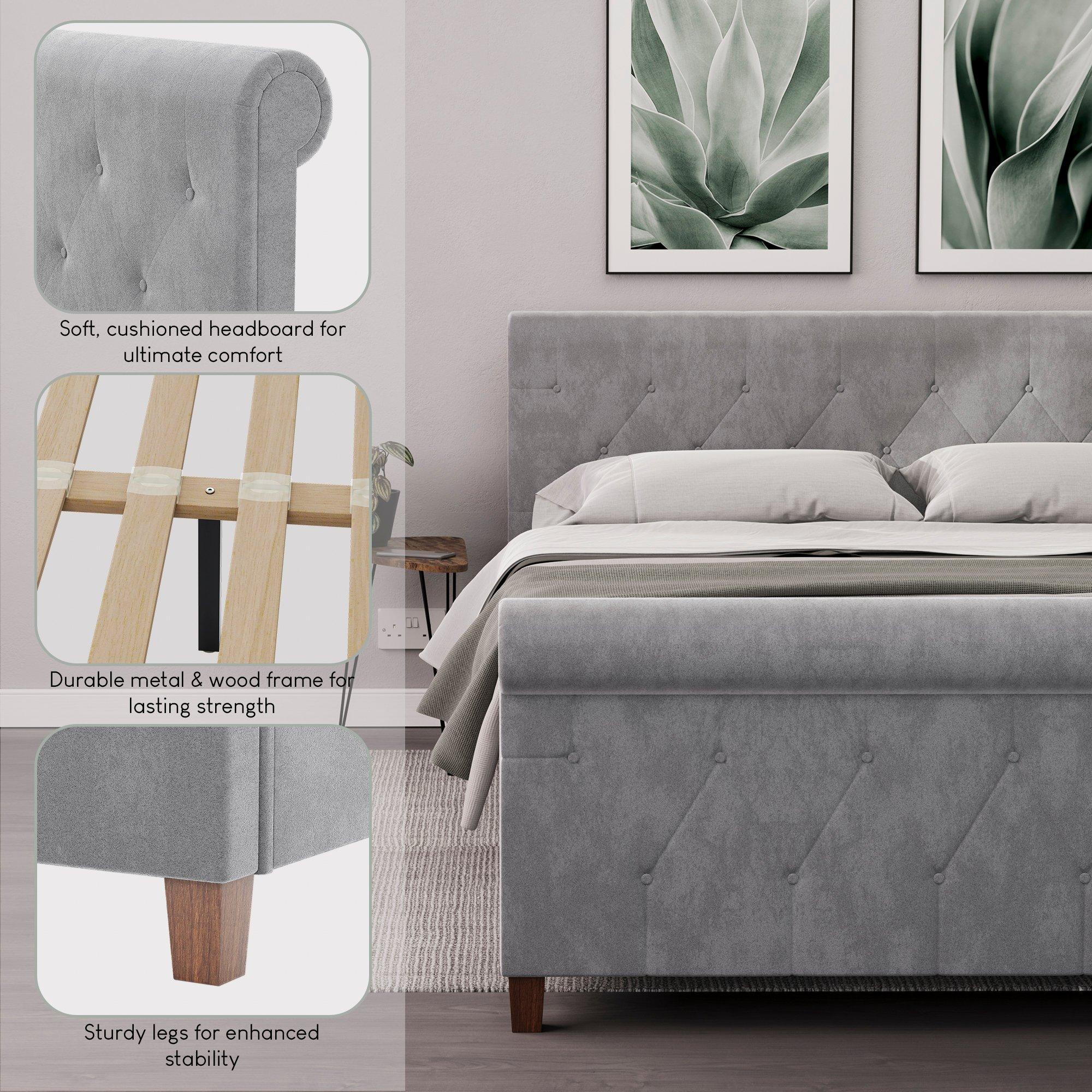 Light Grey Velv - Lassic - Vida Designs Vittorio Double Bed UKFR - 5