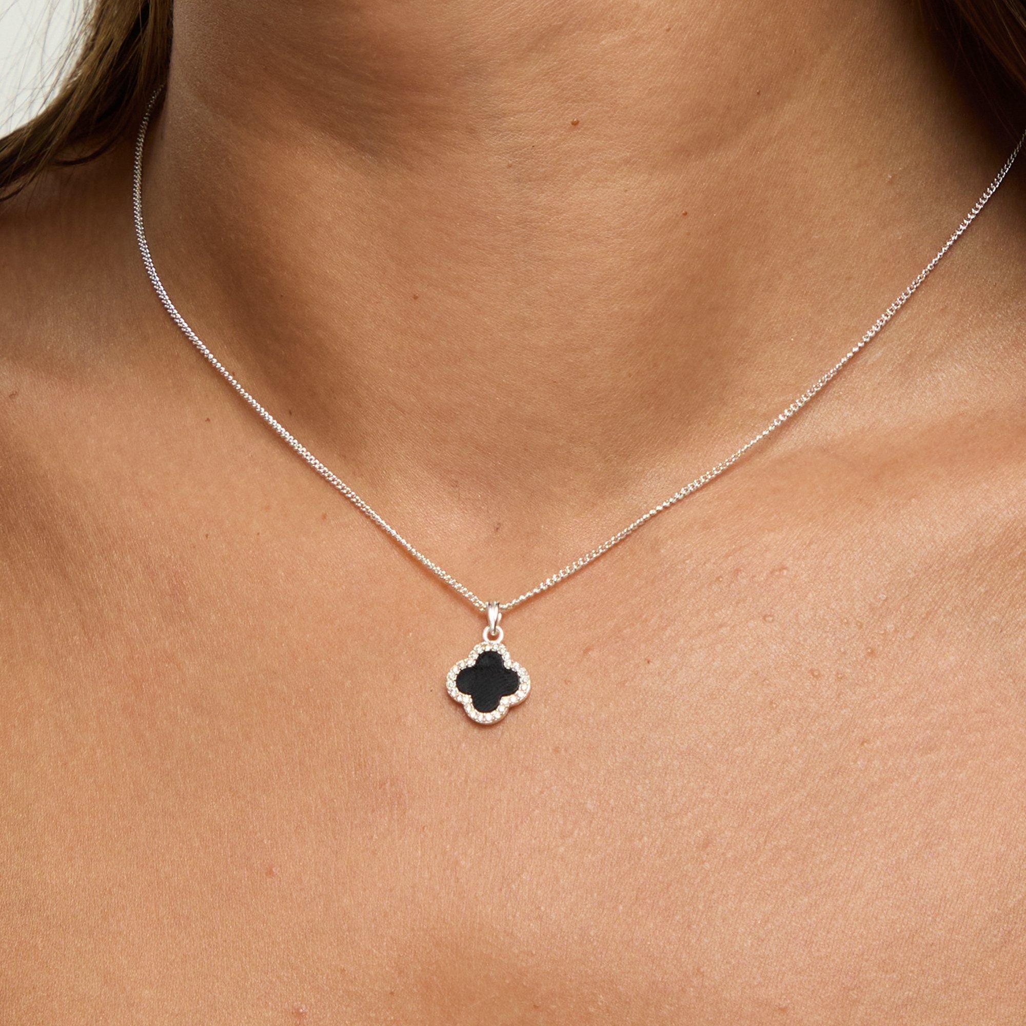 Silver - Simply Silver - Sterling Silver 925 Pave and Jet Clover Pendant - 2