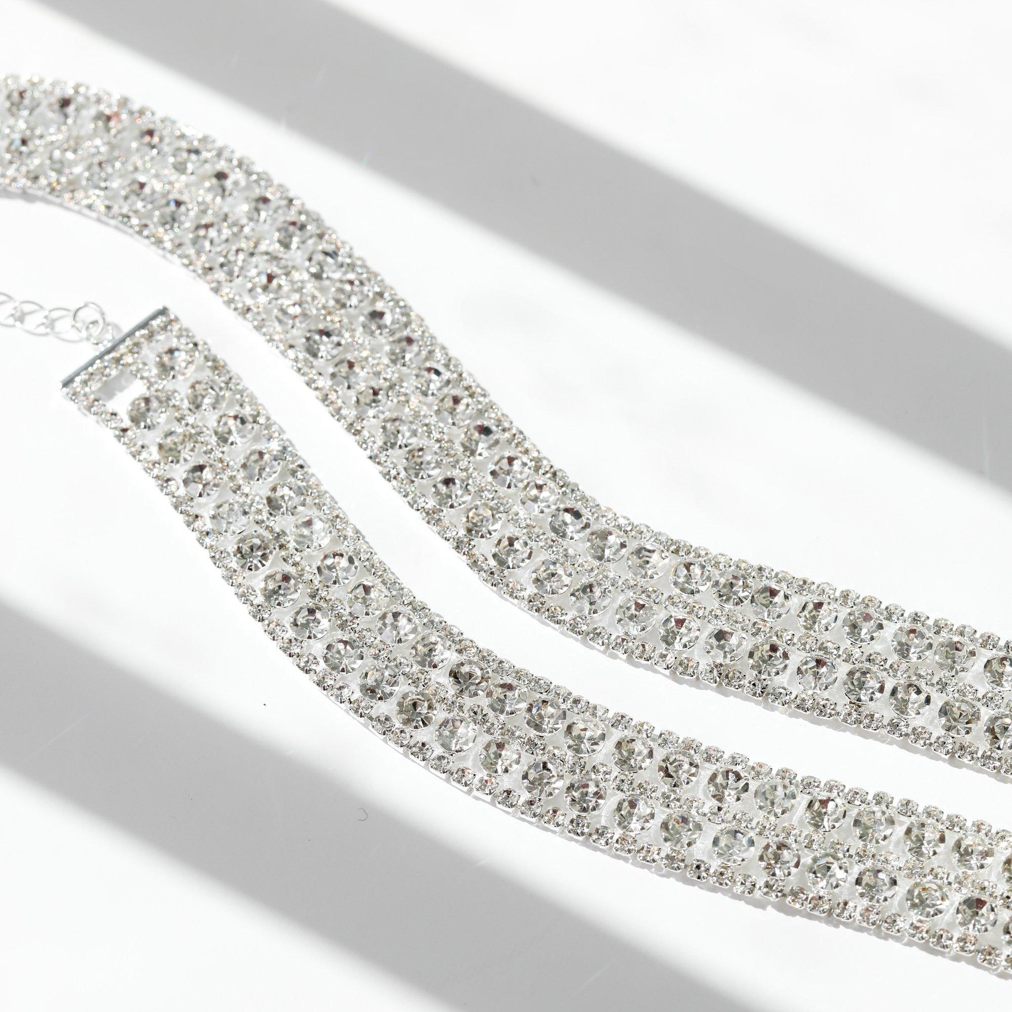 Silver - Mood - Silver Crystal Mixed Stone Statement Choker - 2