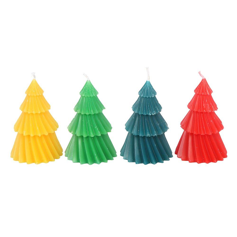 Multi - Something Different - Set of 4 Colourful Christmas Tree Candles - 3