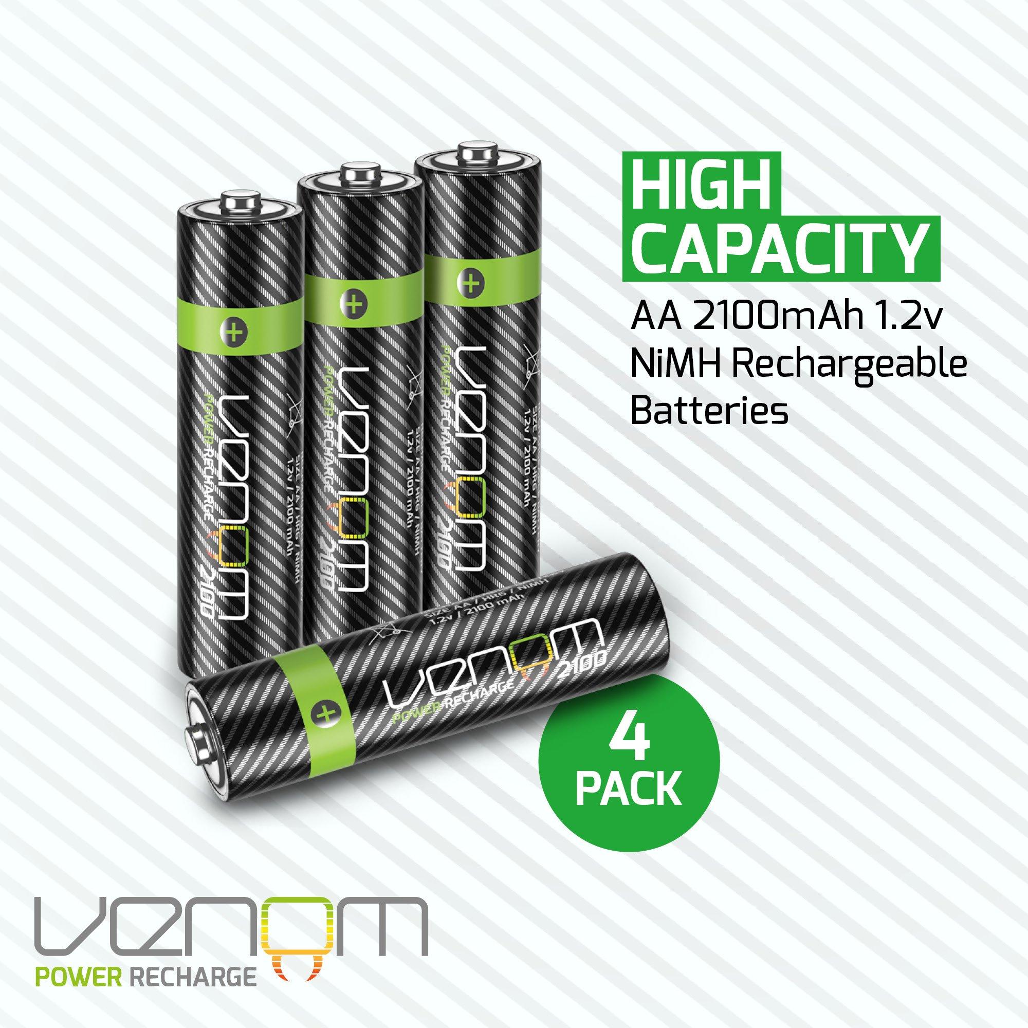 Grey - Venom - Rechargeable AA Batteries - 2100mAh 1.2V NiMH - High Capacity (4-Pack) - 3