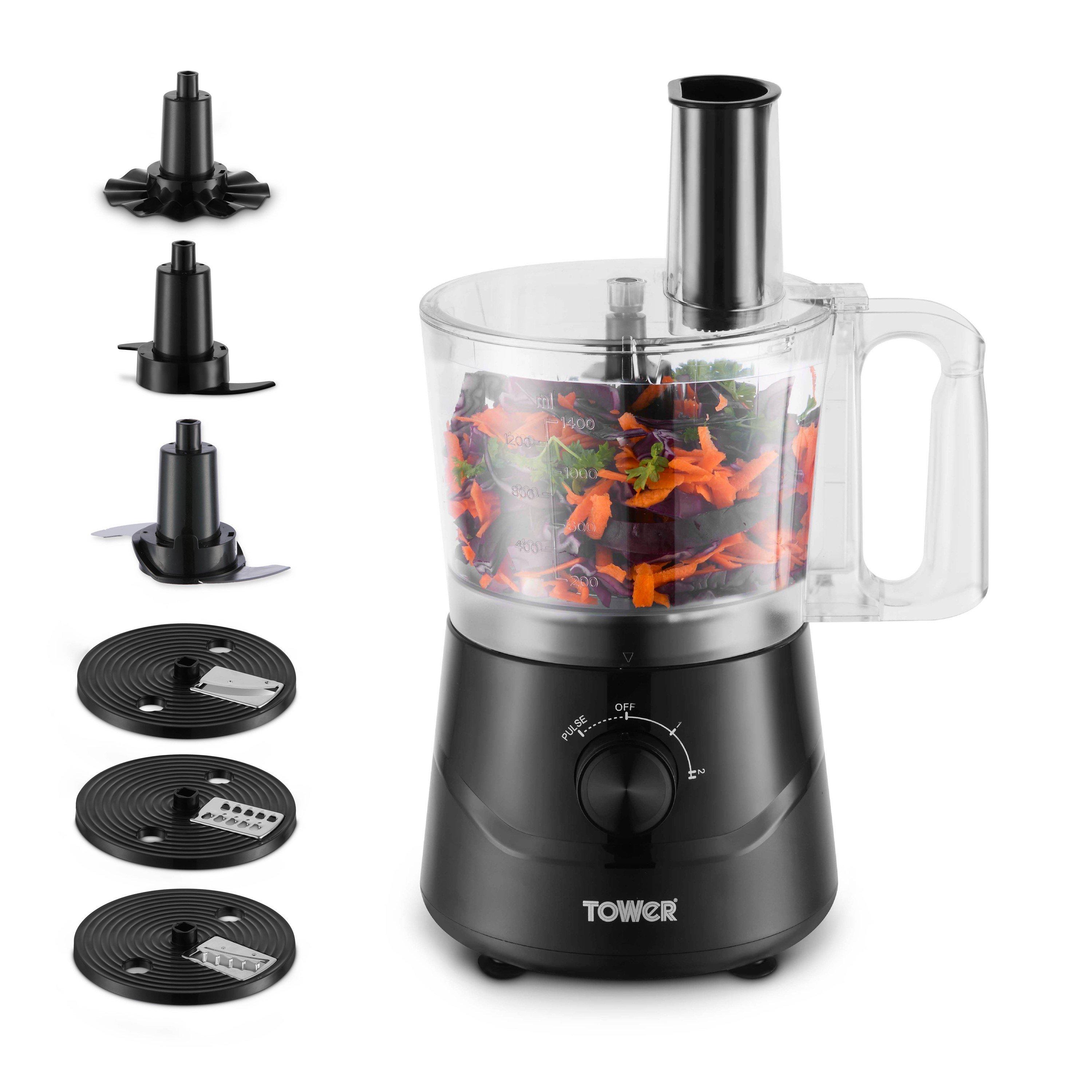 Black - Tower - Tower 1000W 2.1L Food Processor with 2 Speeds - 1