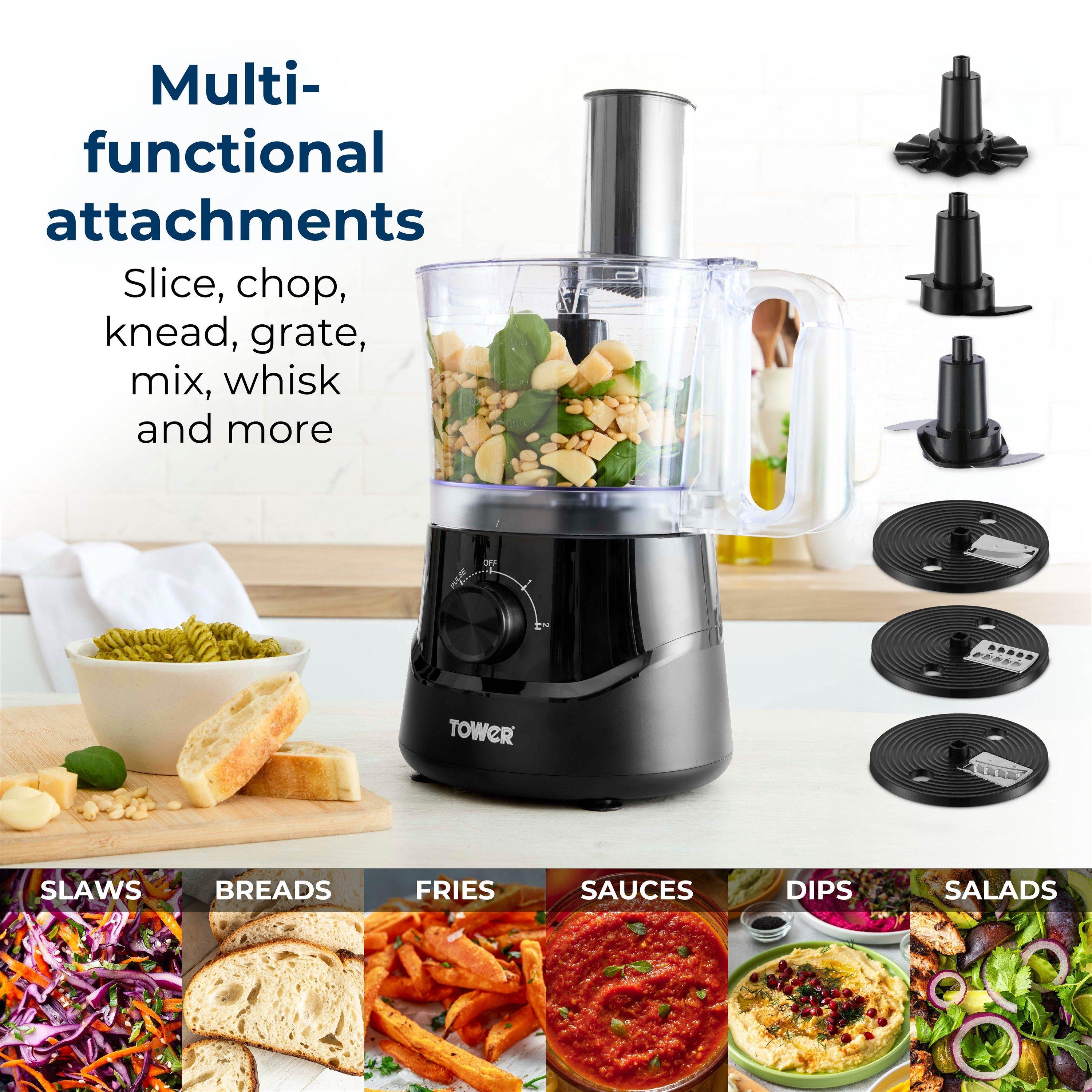 Black - Tower - Tower 1000W 2.1L Food Processor with 2 Speeds - 3