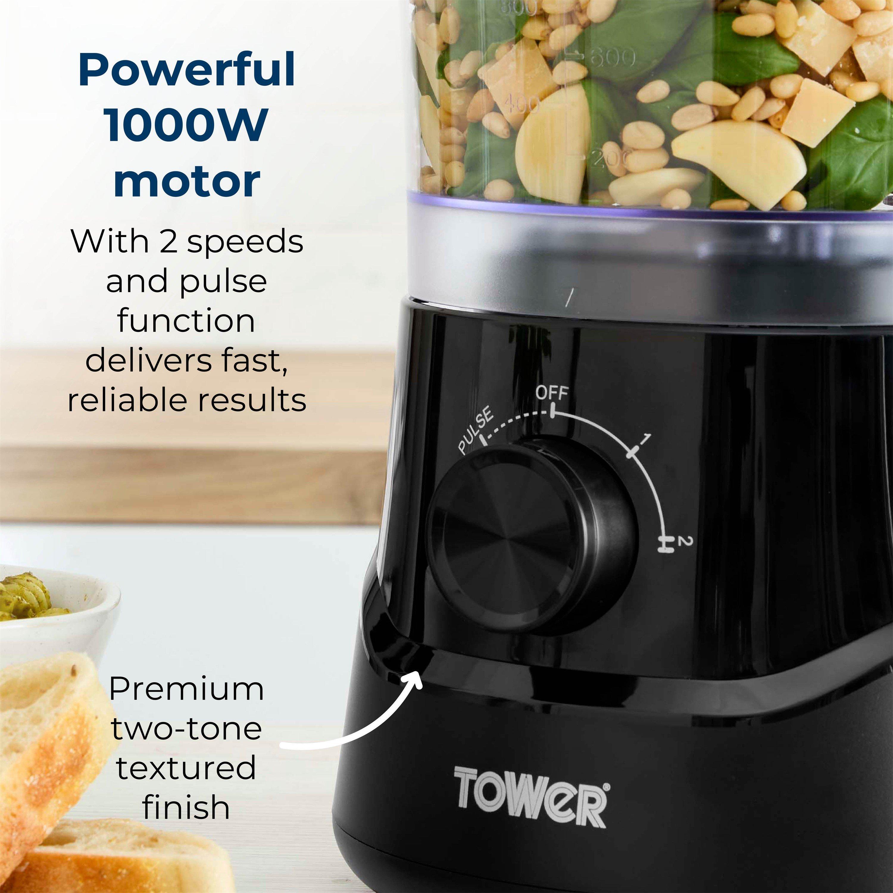 Black - Tower - Tower 1000W 2.1L Food Processor with 2 Speeds - 4