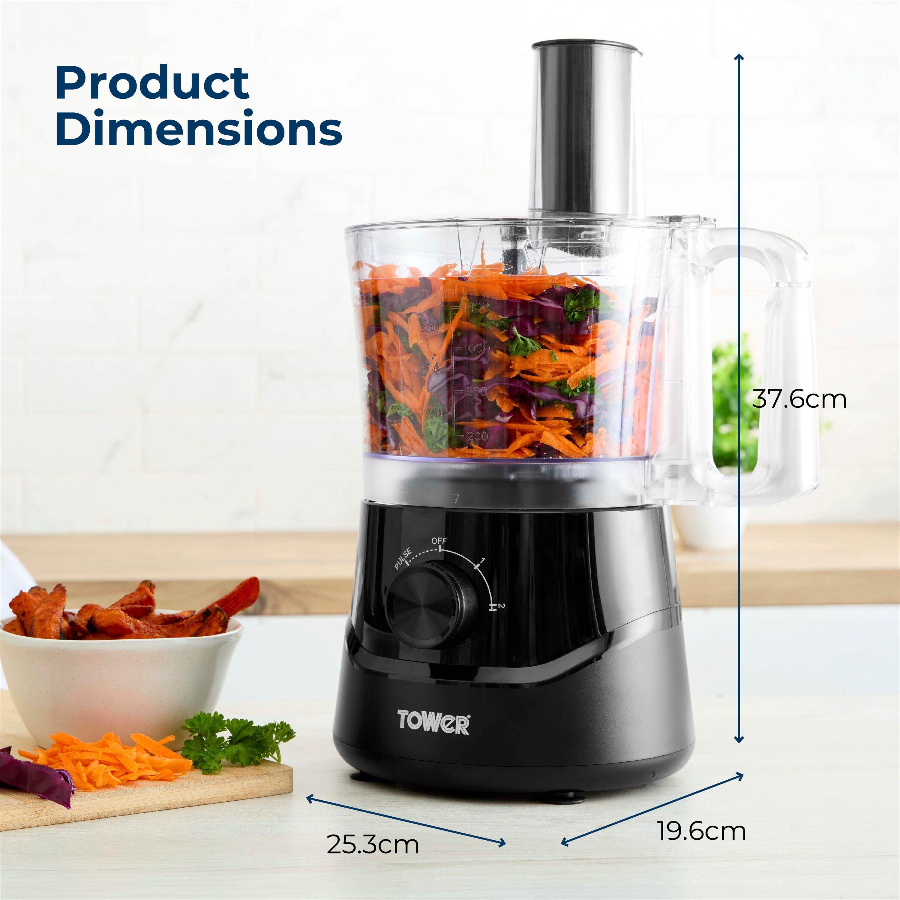 Black - Tower - Tower 1000W 2.1L Food Processor with 2 Speeds - 6