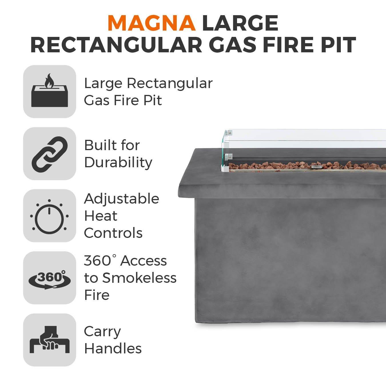 Grey - Tower - Magna Rectangular Gas Fire Pit - 2