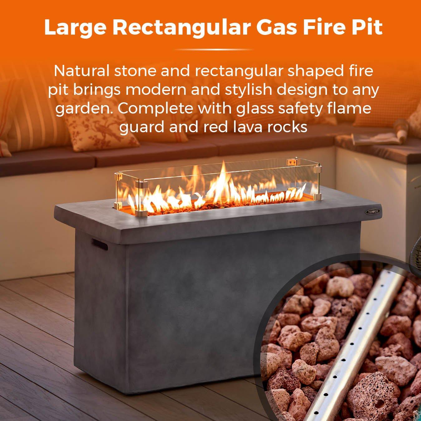 Grey - Tower - Magna Rectangular Gas Fire Pit - 3