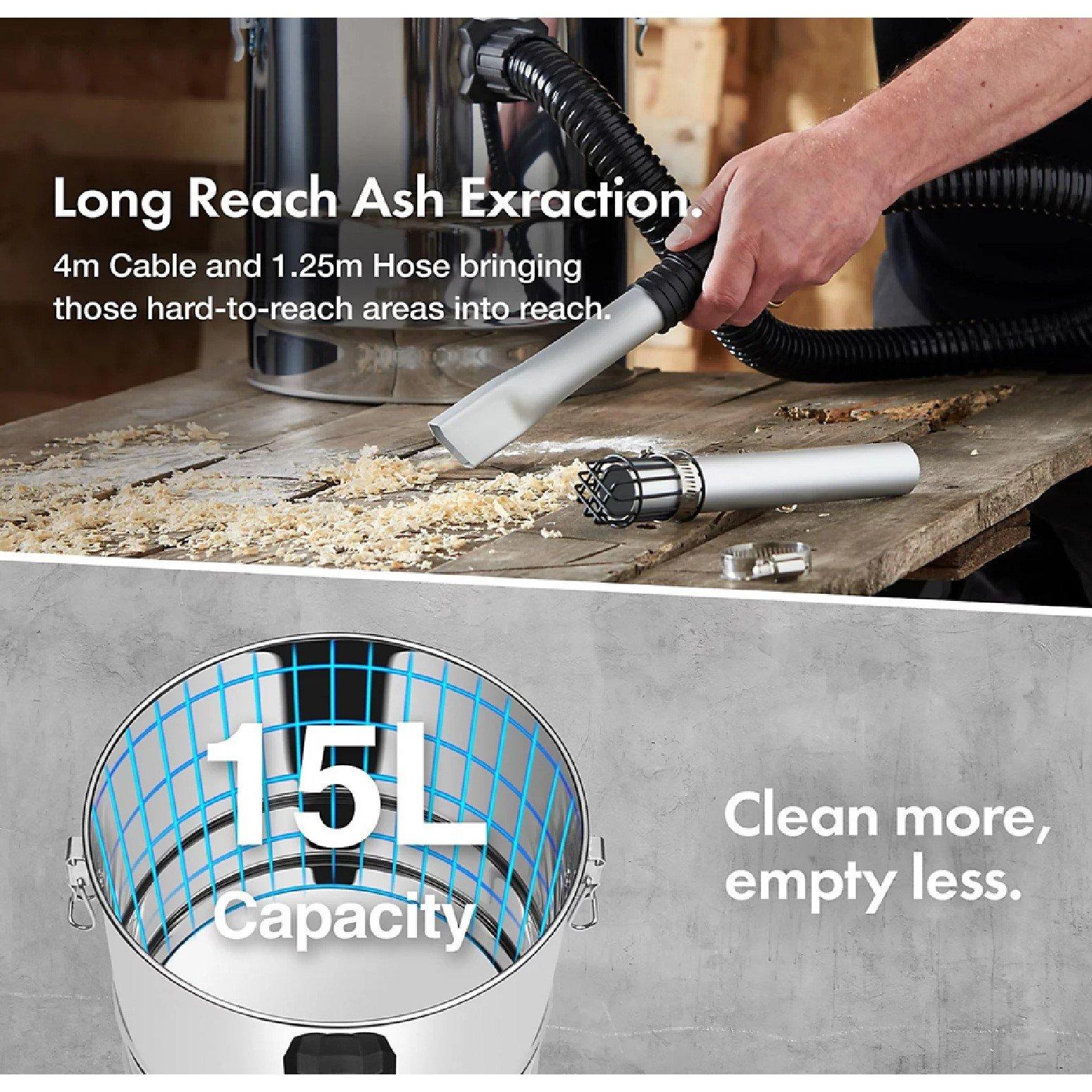 Silver - VonHaus - 15L Ash Vacuum Cleaner 1000W - 3