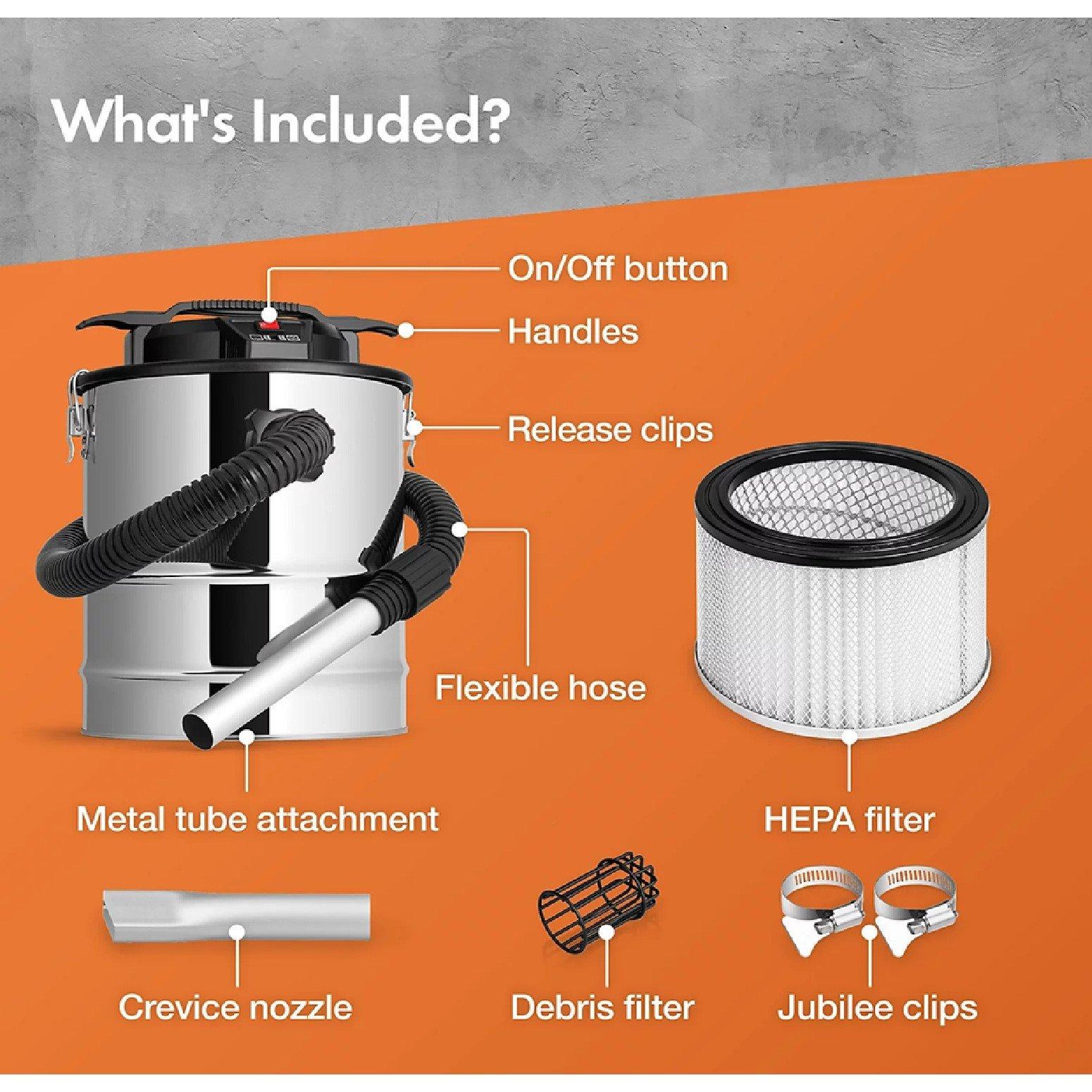 Silver - VonHaus - 15L Ash Vacuum Cleaner 1000W - 7