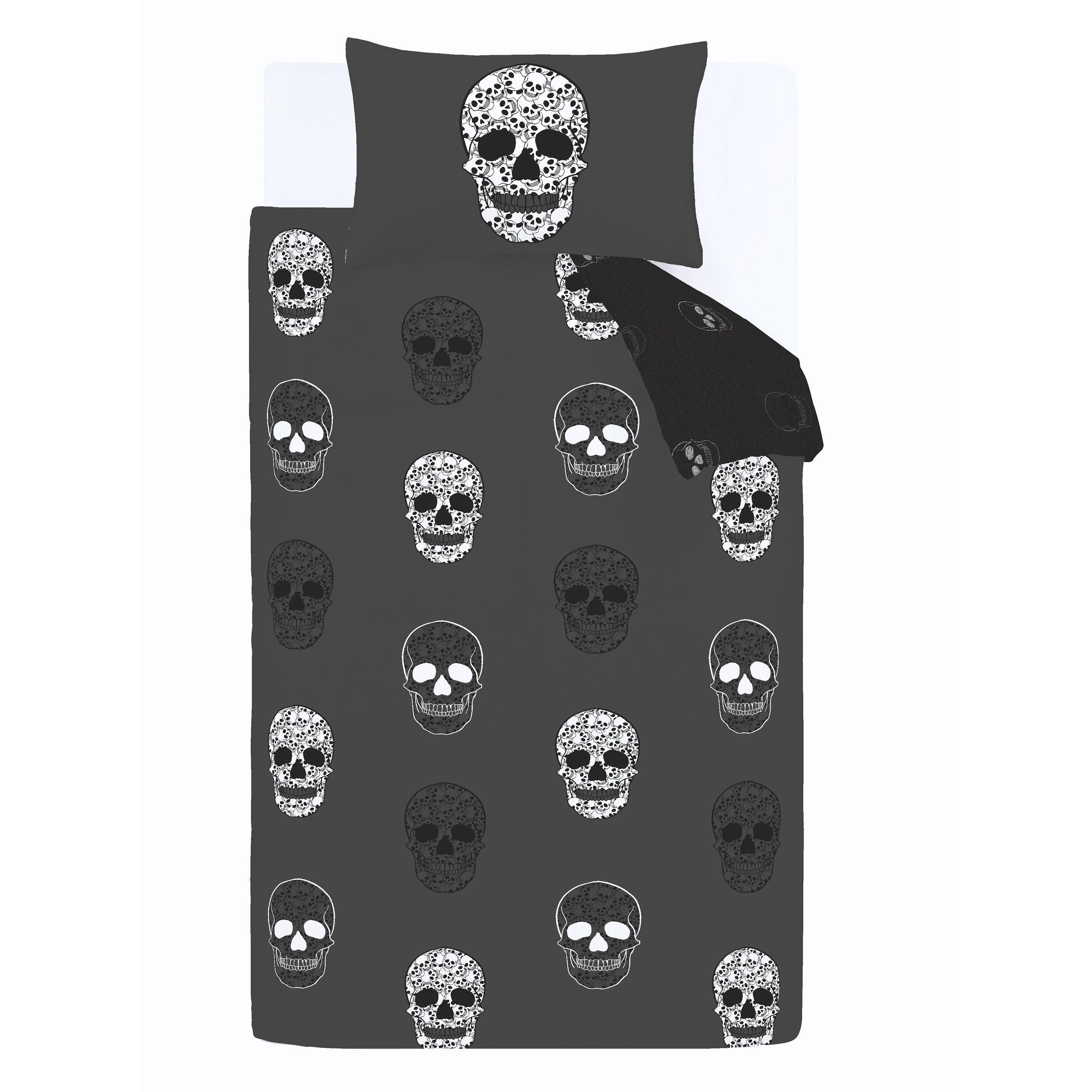 Grey - Catherine Lansfield - Skulls Reversible Duvet Cover Set - 5