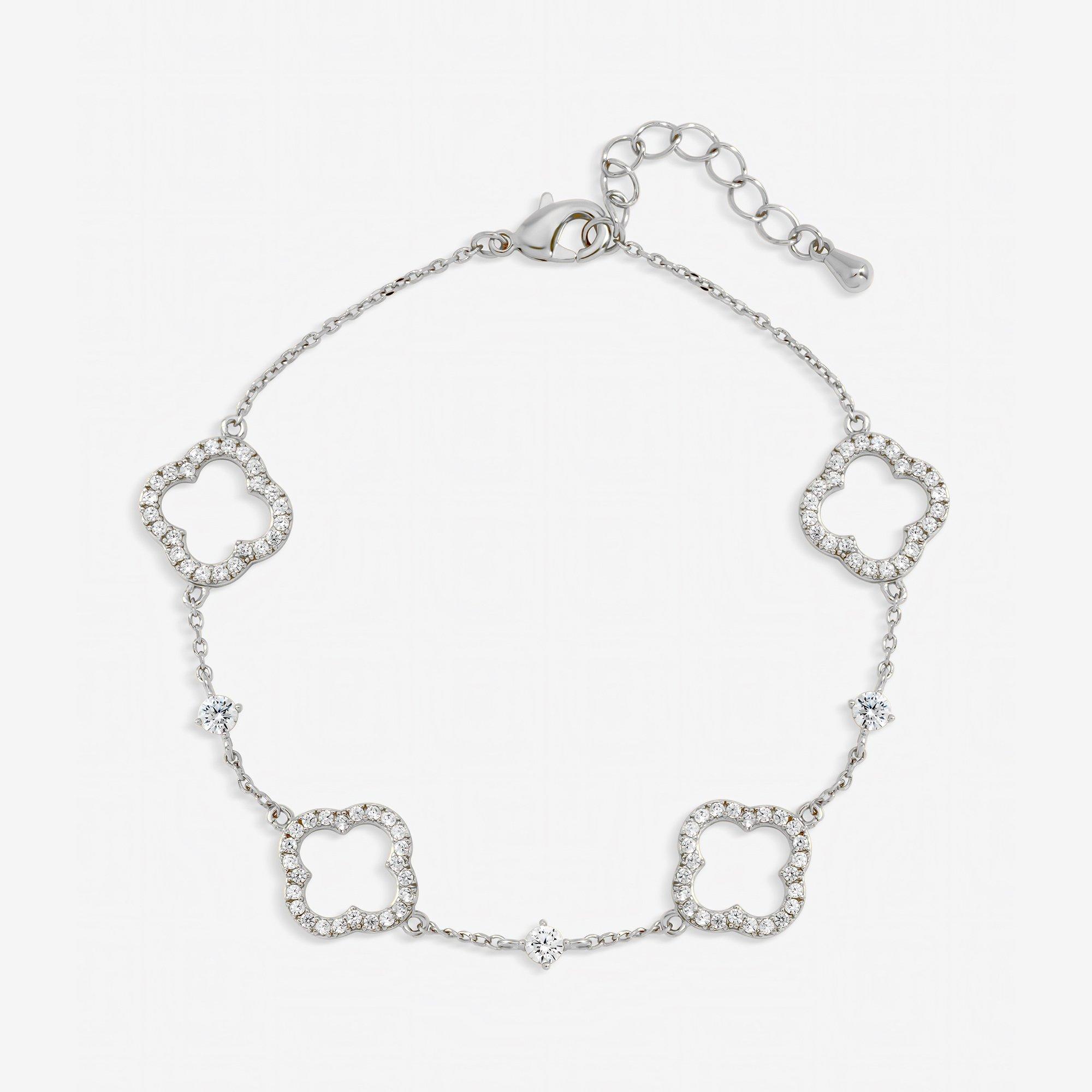 Silver - Jon Richard - Silver Plated Pave Crystal Open Clover Bracelet - 1