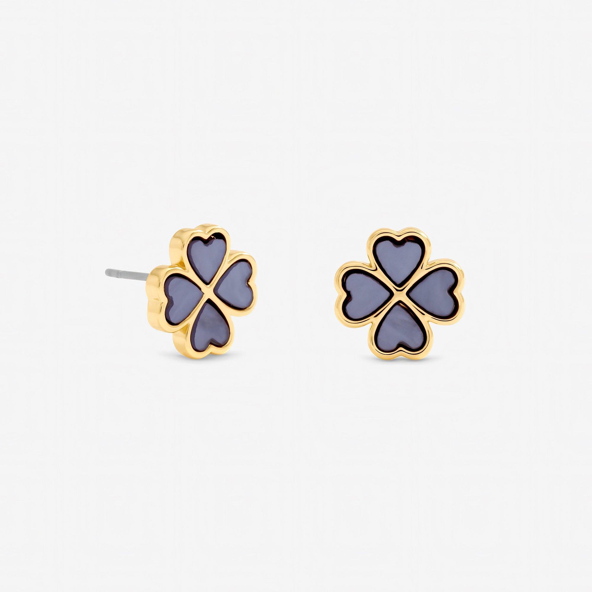 Gold - Jon Richard - Gold Plated and Lilac Clover Heart Stud Earrings