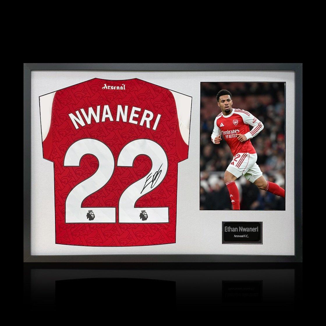 Red - The Fan Cave - Ethan Nwaneri Signed Arsenal Shirt Classic Frame - 1