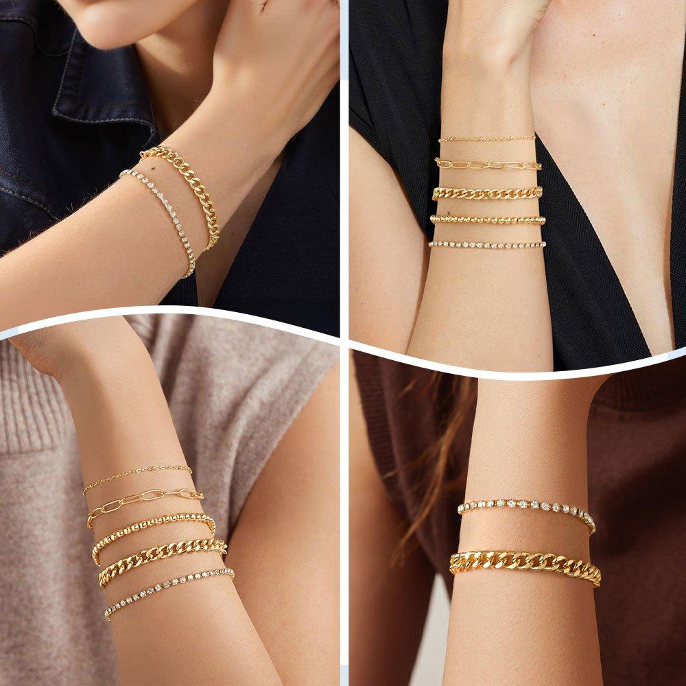 Gold - SHEONLY - 5PCS 14K Gold Plated Stacking Bracelets Set - 12