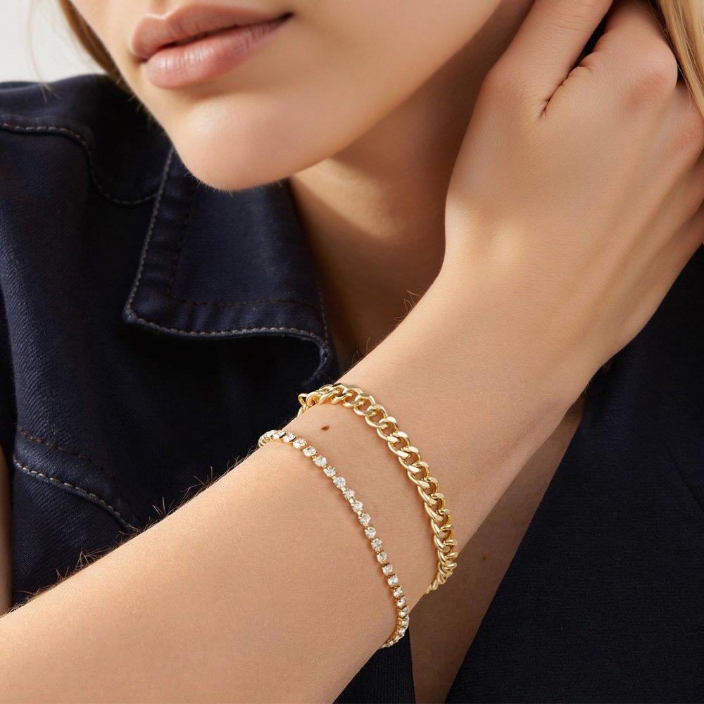 Gold - SHEONLY - 5PCS 14K Gold Plated Stacking Bracelets Set - 10
