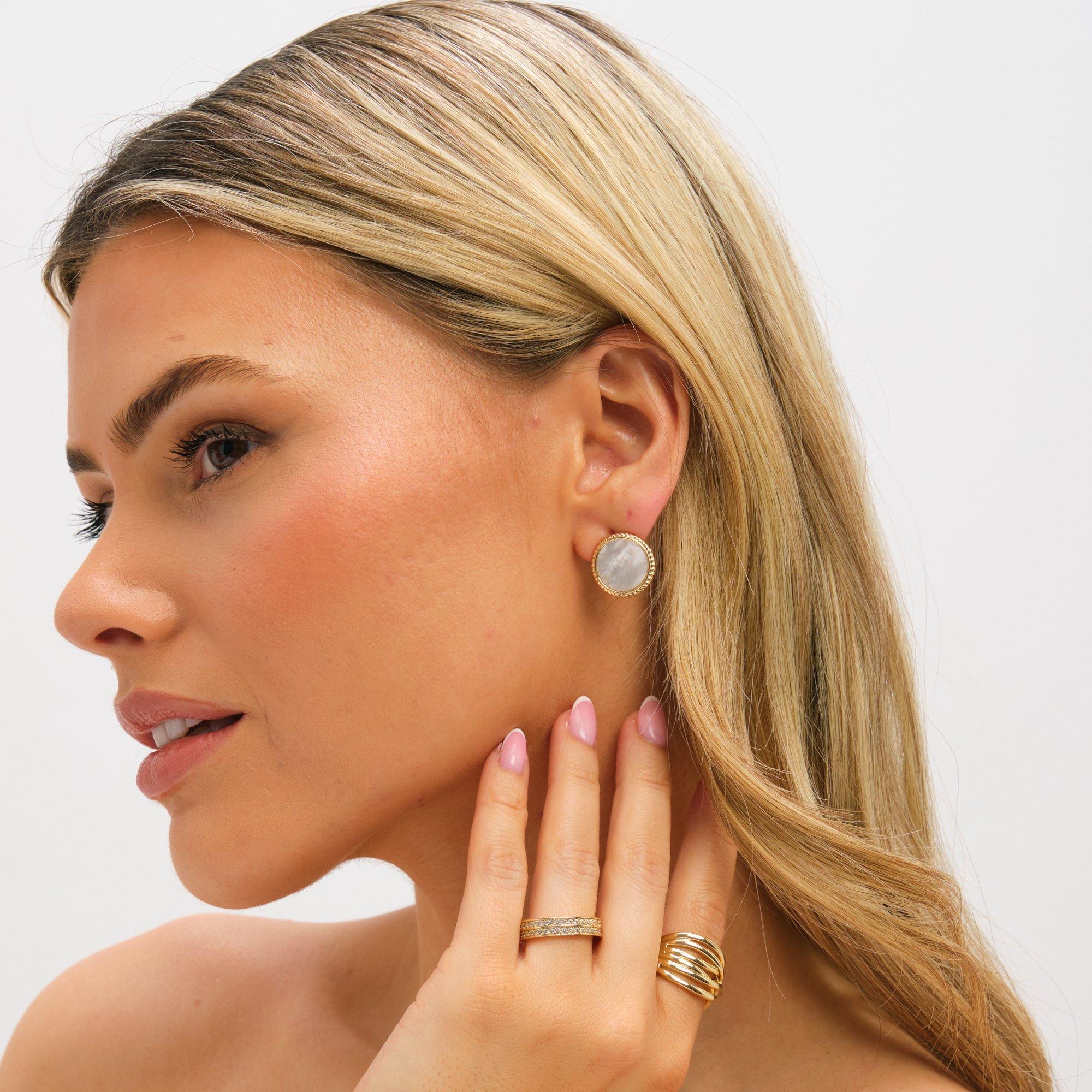 Gold - Jon Richard - Gold Plated and Mother of Pearl Clip Earrings - 3