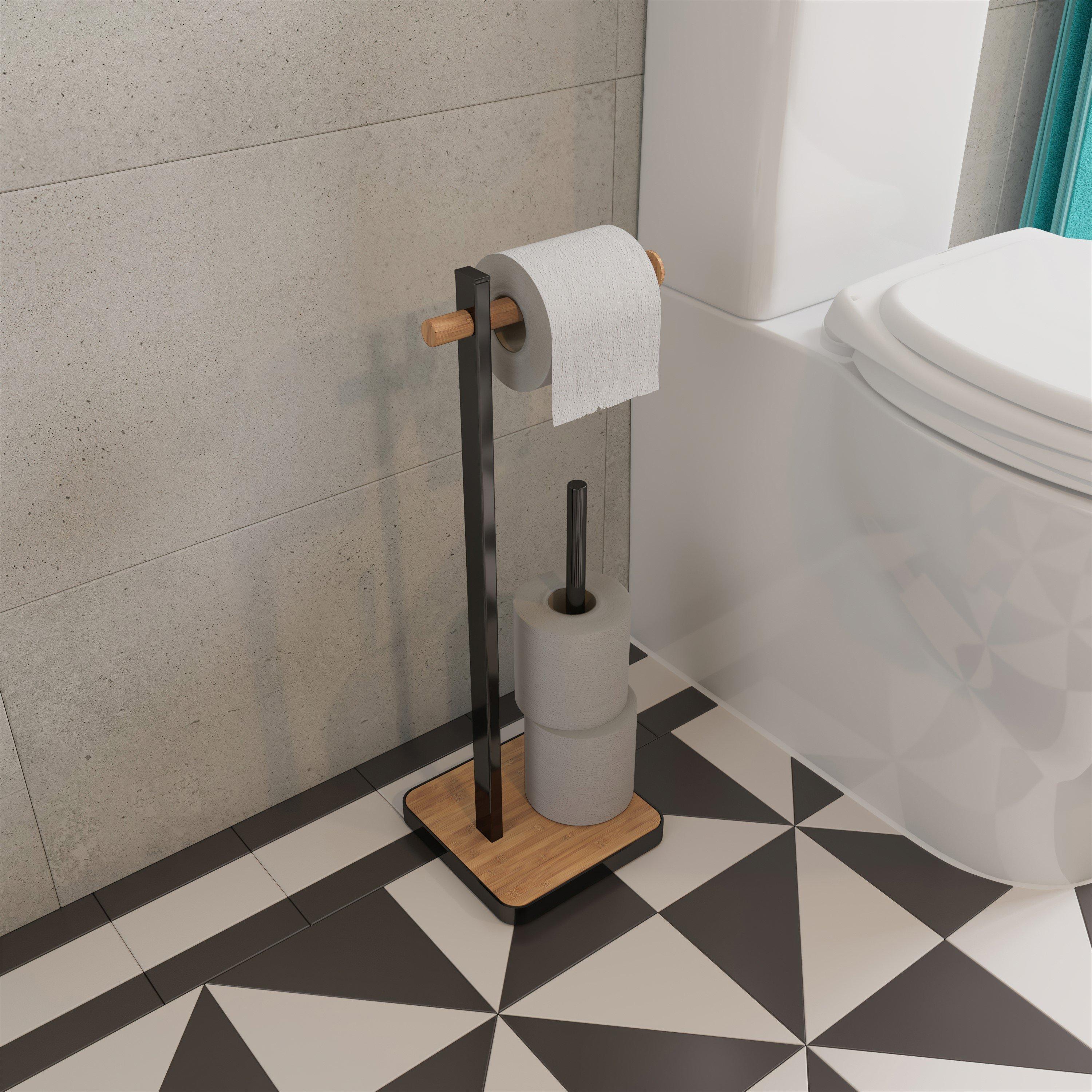 Black - Croydex - Matt Black & Bamboo Toilet Roll Holder - 1