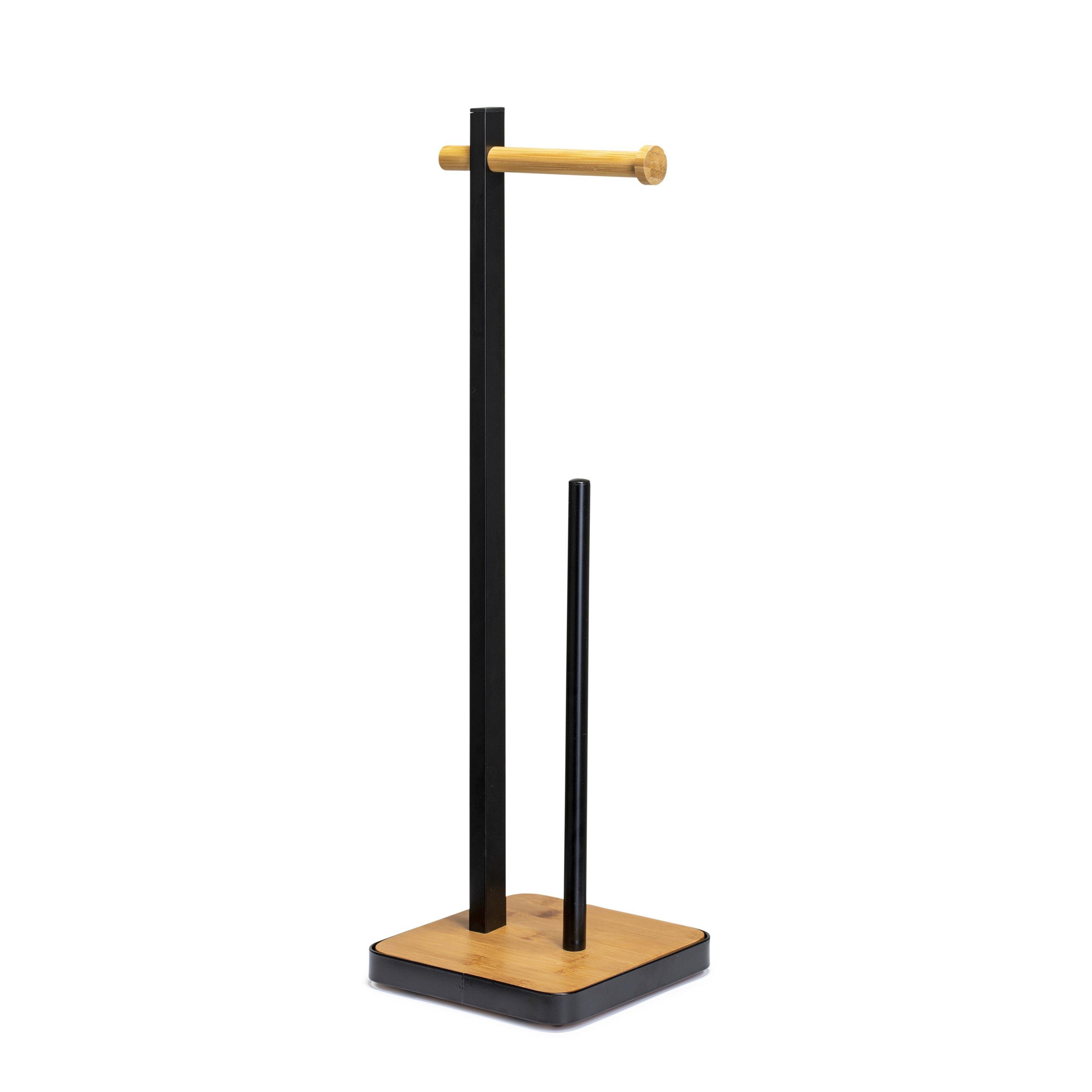 Black - Croydex - Matt Black & Bamboo Toilet Roll Holder - 3