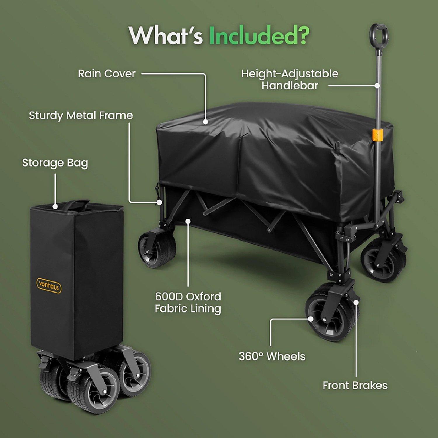 Black - VonHaus - 200L Folding Garden Trolley - 6