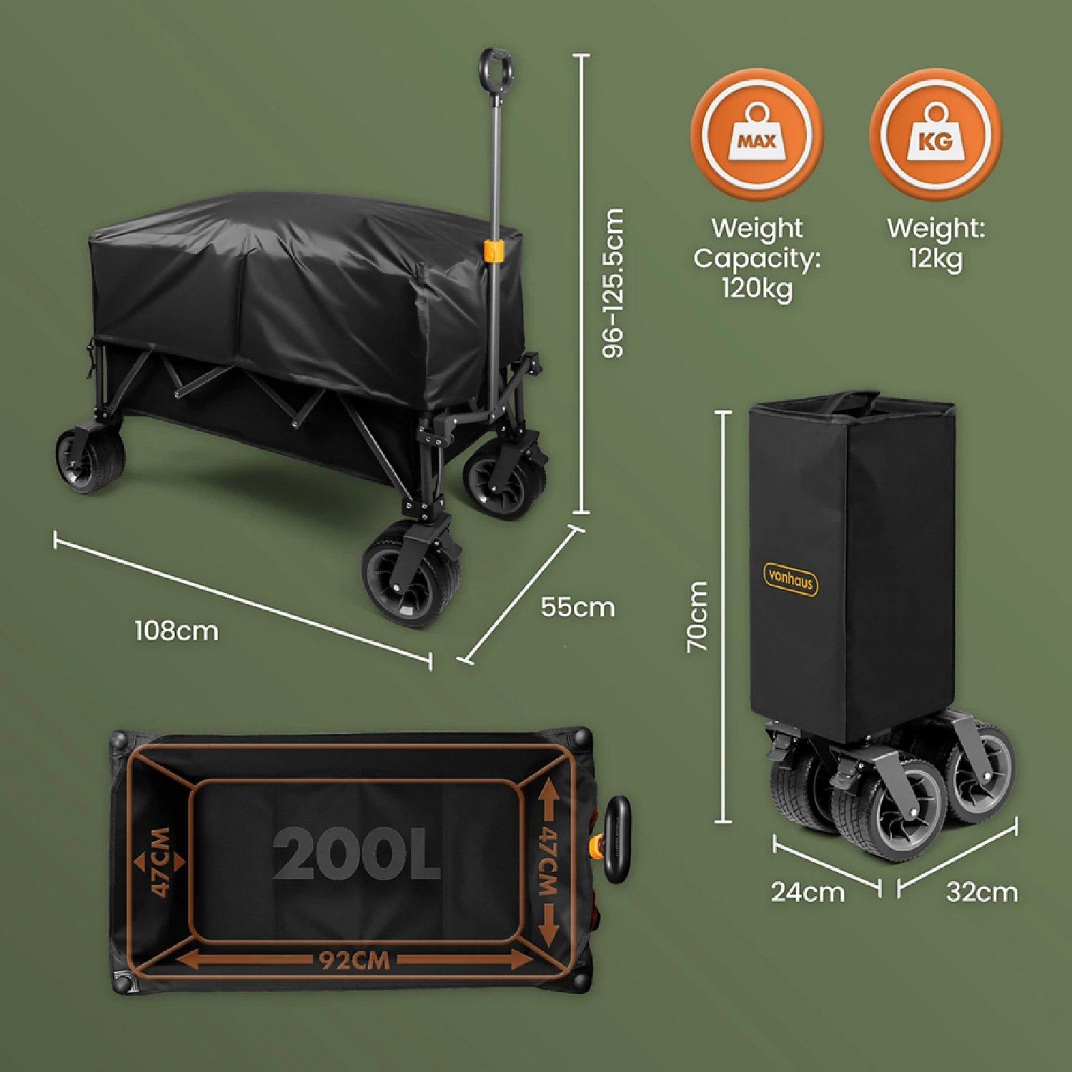 Black - VonHaus - 200L Folding Garden Trolley - 7