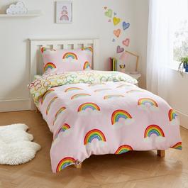 Catherine Lansfield Rainbow Hearts Fleece Reversible Duvet Cover Set