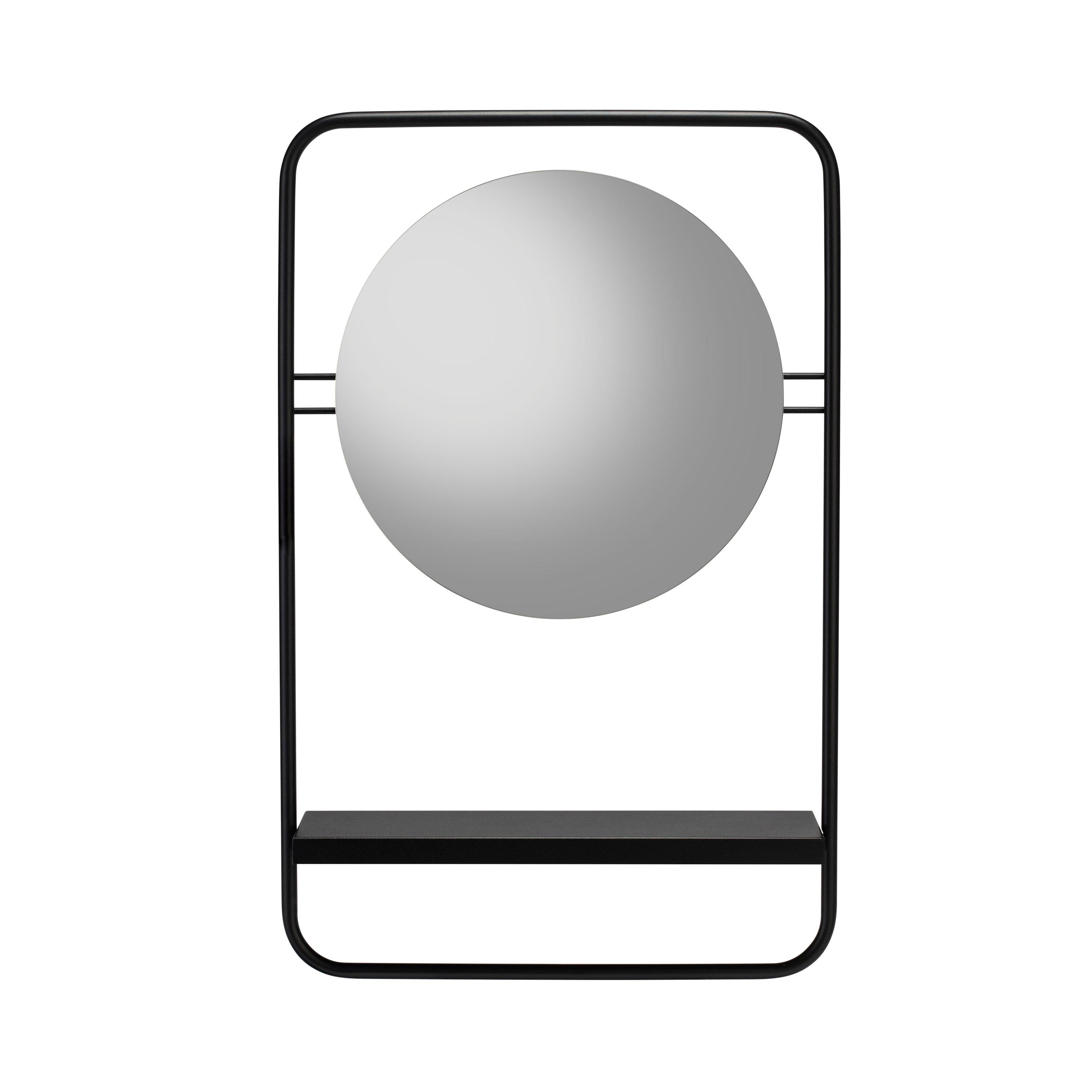 Black - Croydex - Furzton Round Mirror With Matt Black Frame & Shelf - 2