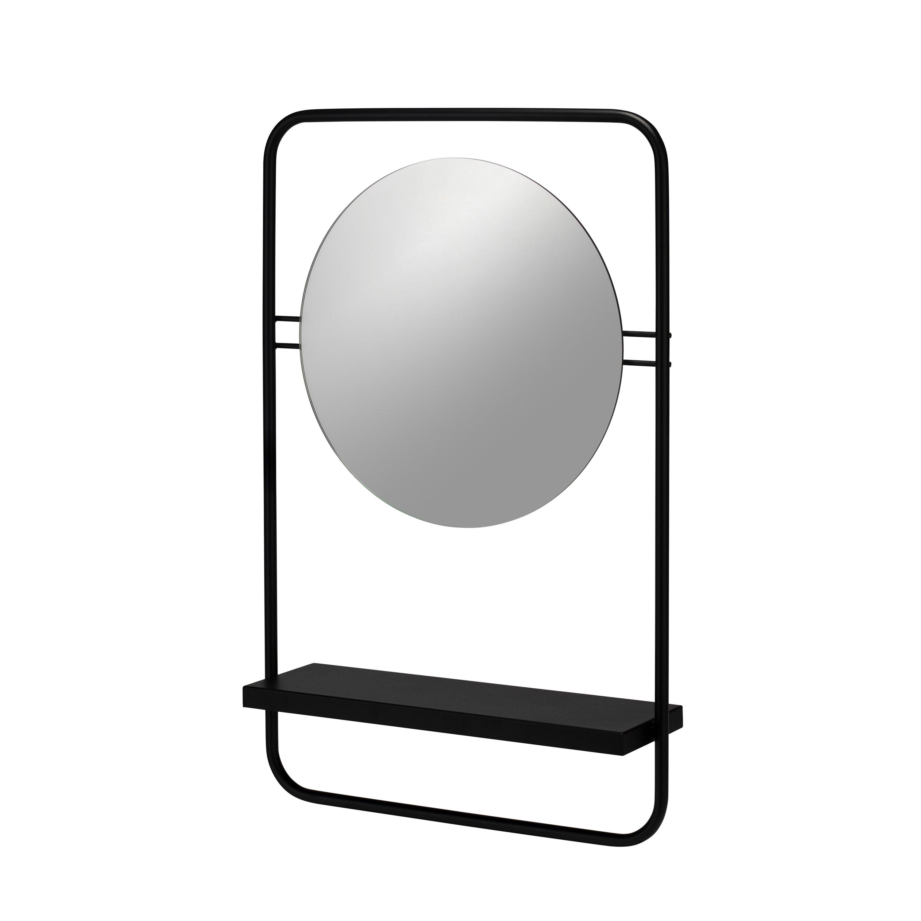 Black - Croydex - Furzton Round Mirror With Matt Black Frame & Shelf - 3