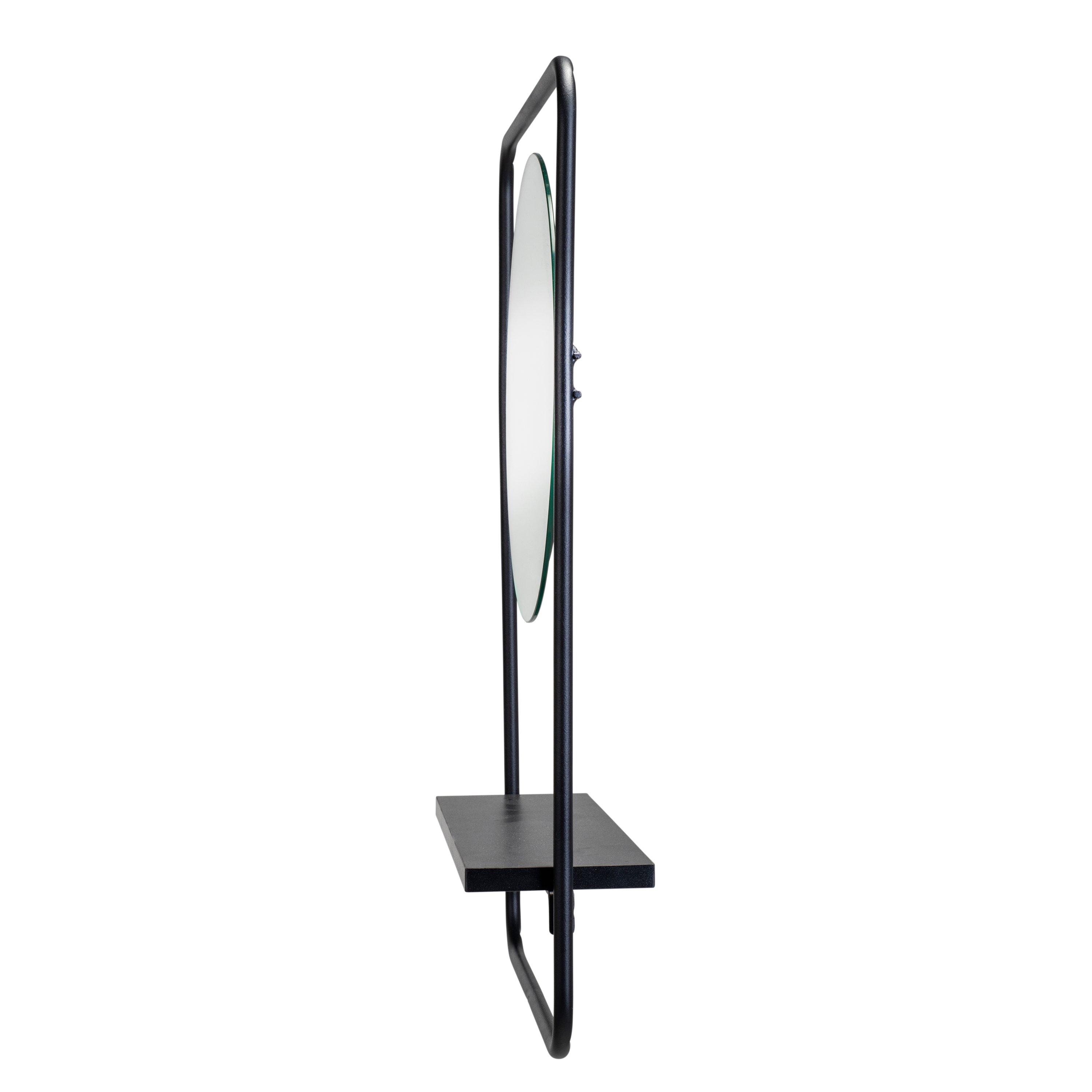 Black - Croydex - Furzton Round Mirror With Matt Black Frame & Shelf - 5