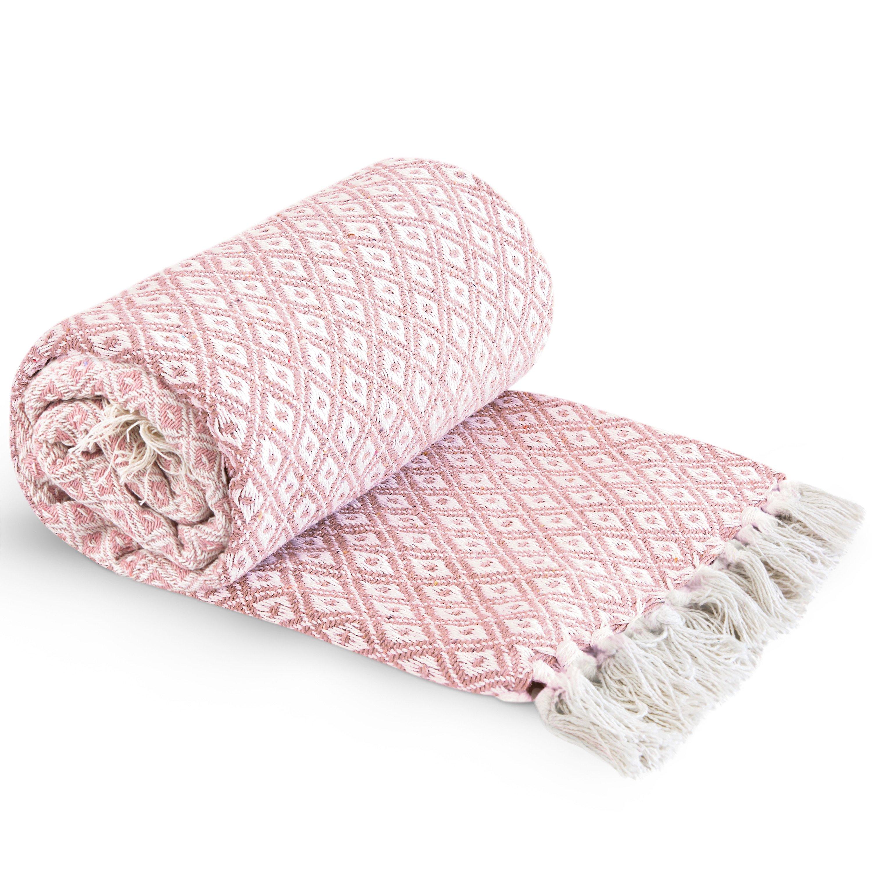 Blush Pink - Emma Barclay - Throw Blanket Cotton Geometric Casablanca - 1