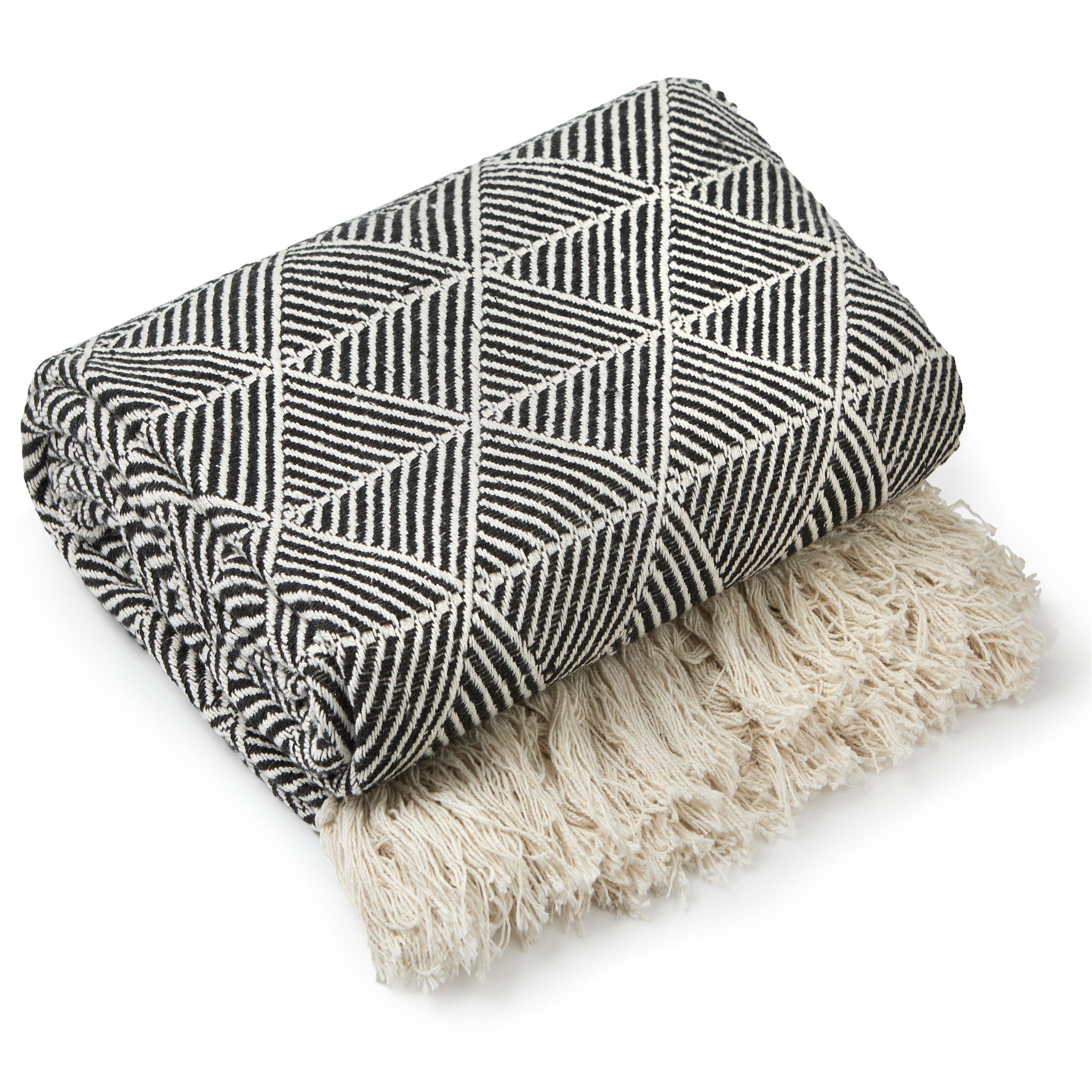 Black - Emma Barclay - Throw Blanket Cotton Scandi Zahra - 1
