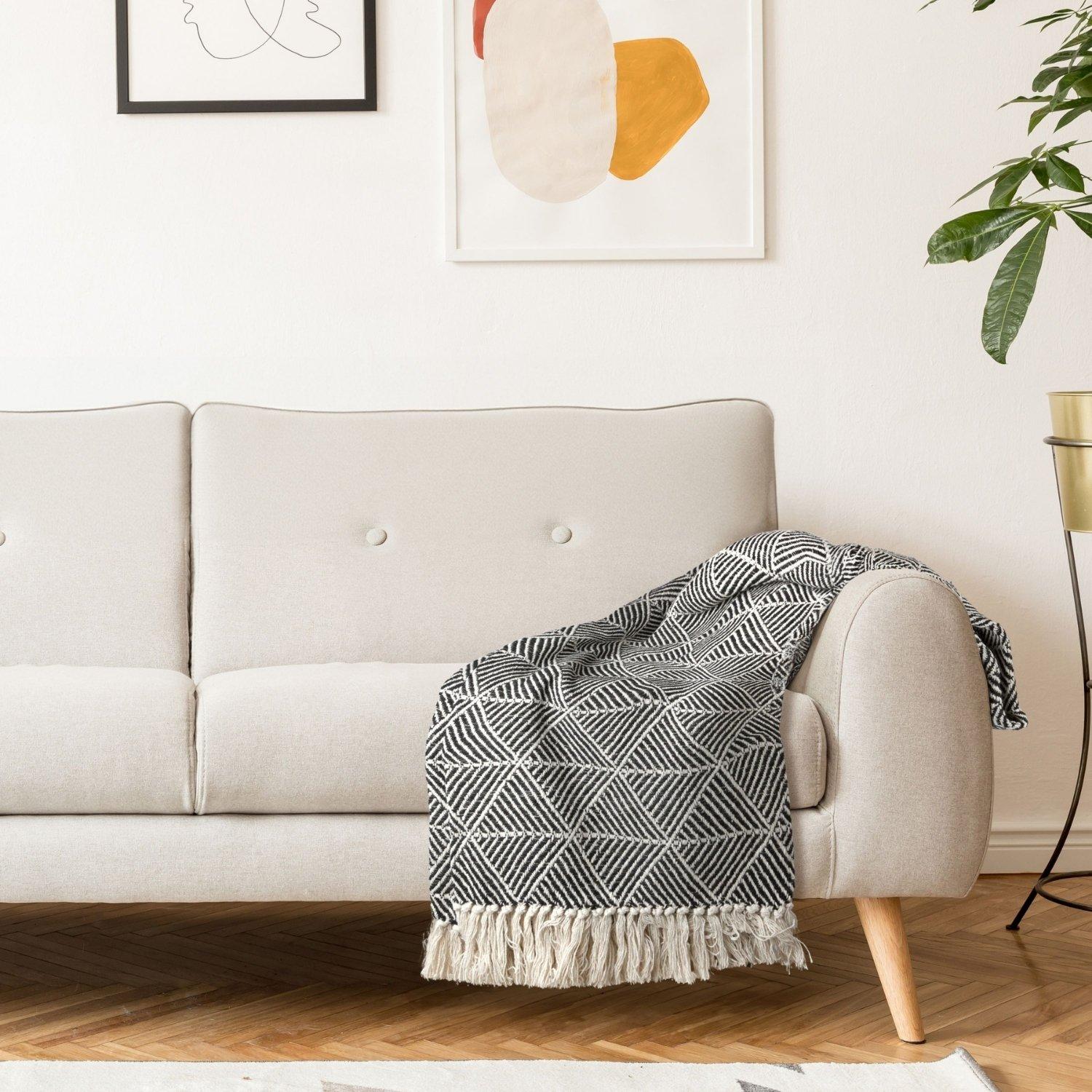 Black - Emma Barclay - Throw Blanket Cotton Scandi Zahra - 6