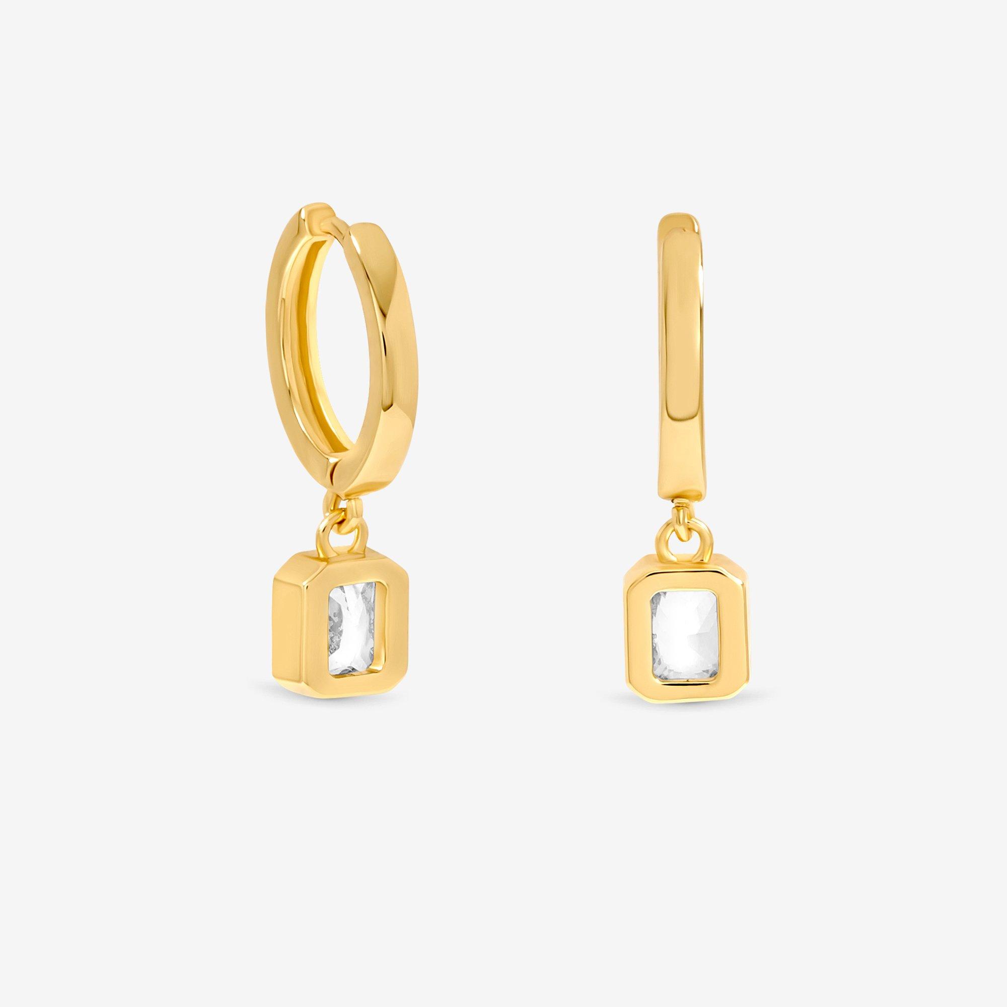 Gold - Jon Richard - 18K Gold Plated And Crystal Huggie Drop Earring - 1