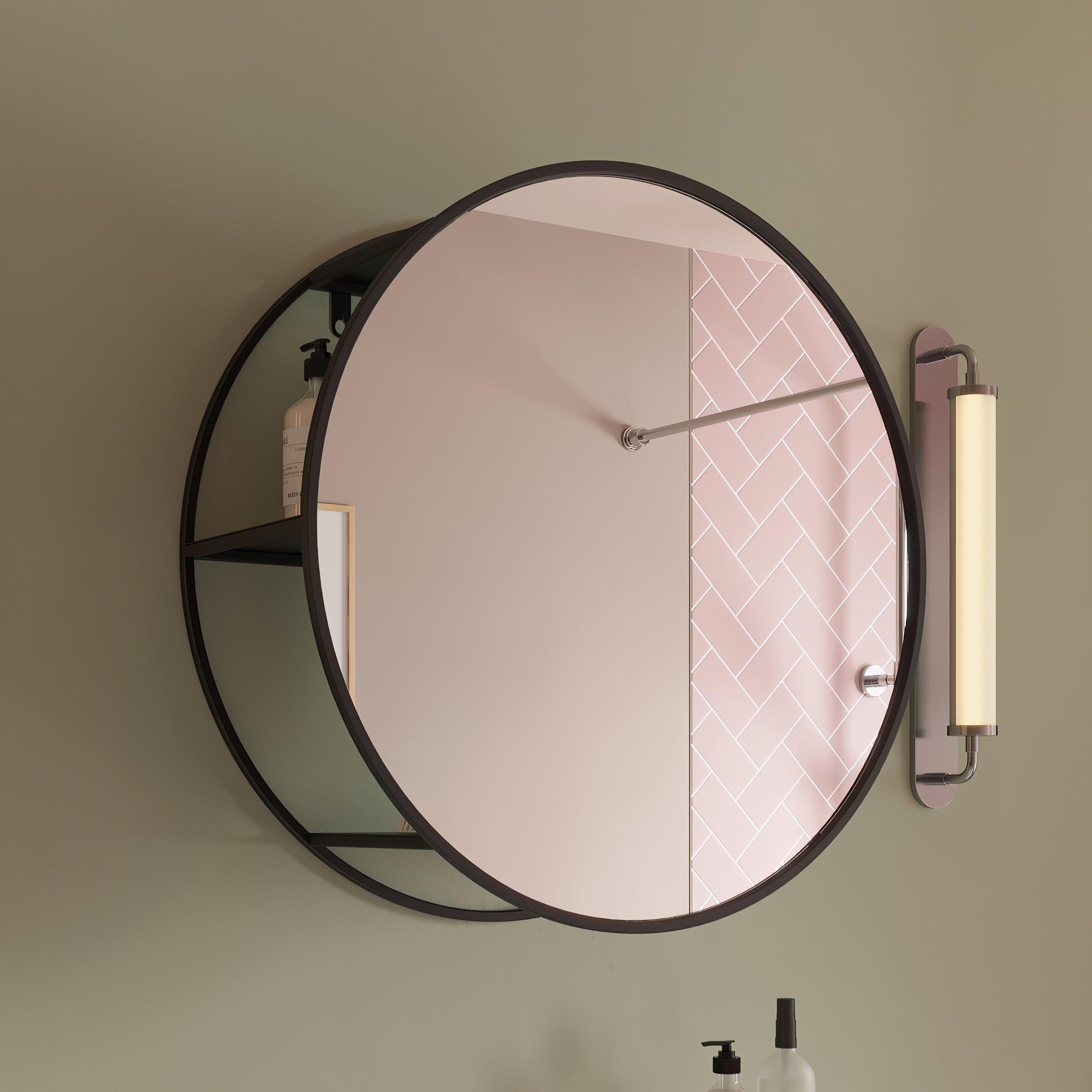 Black - Croydex - 50 x 50cm Round Bathroom Mirror with Hidden Shelves - 1