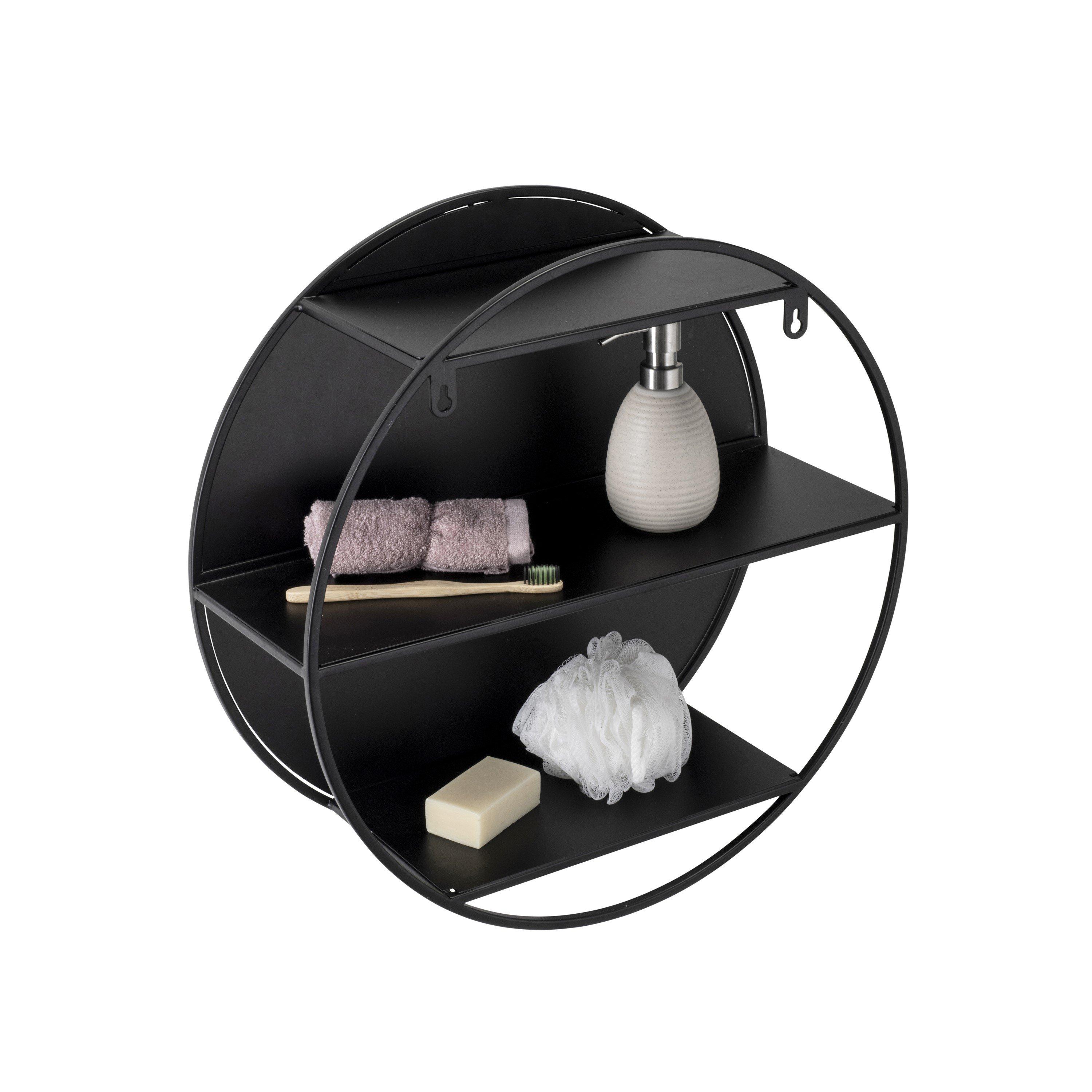 Black - Croydex - 50 x 50cm Round Bathroom Mirror with Hidden Shelves - 2