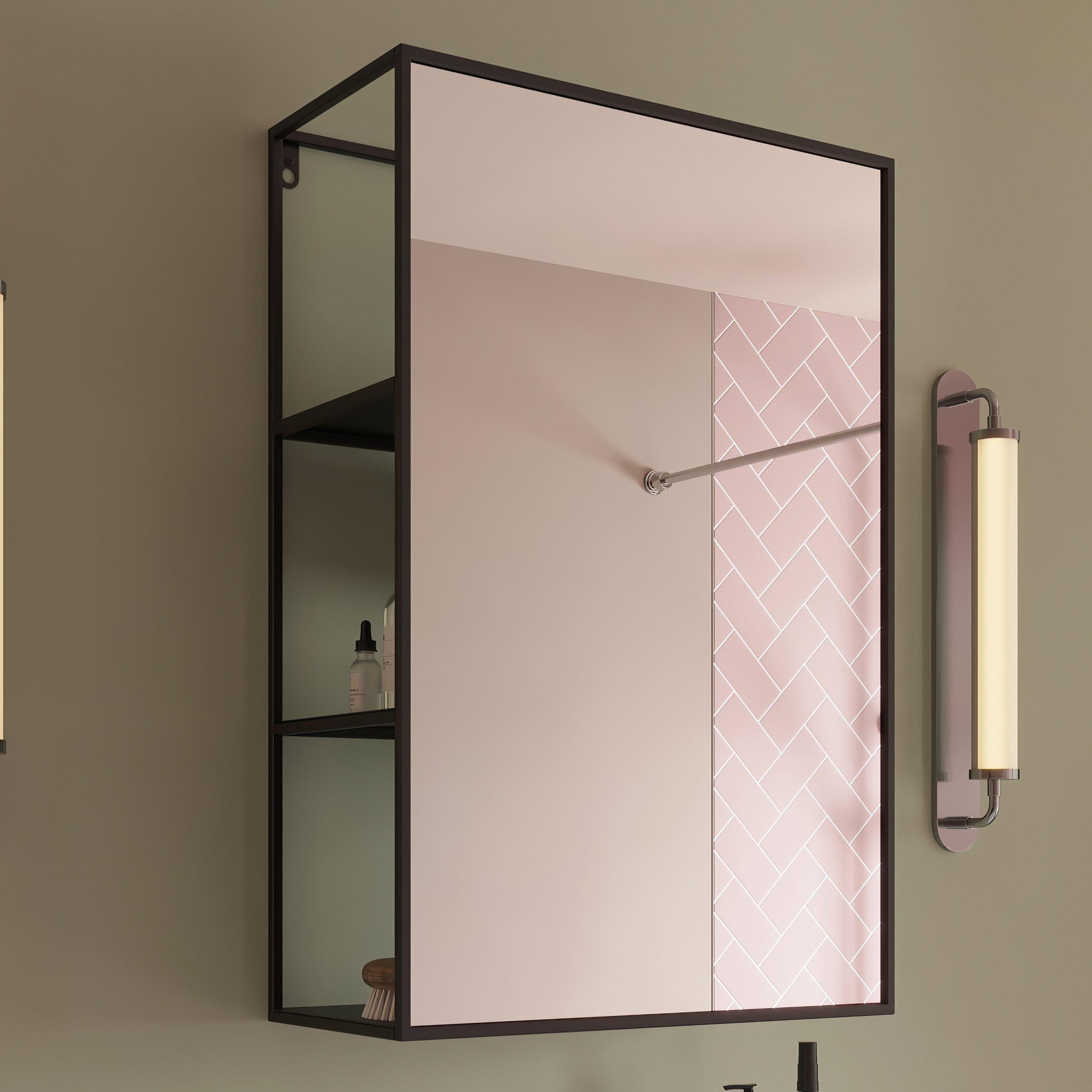 Black - Croydex - 60 x 40cm Rectangular Mirror with Hidden Shelves - 1