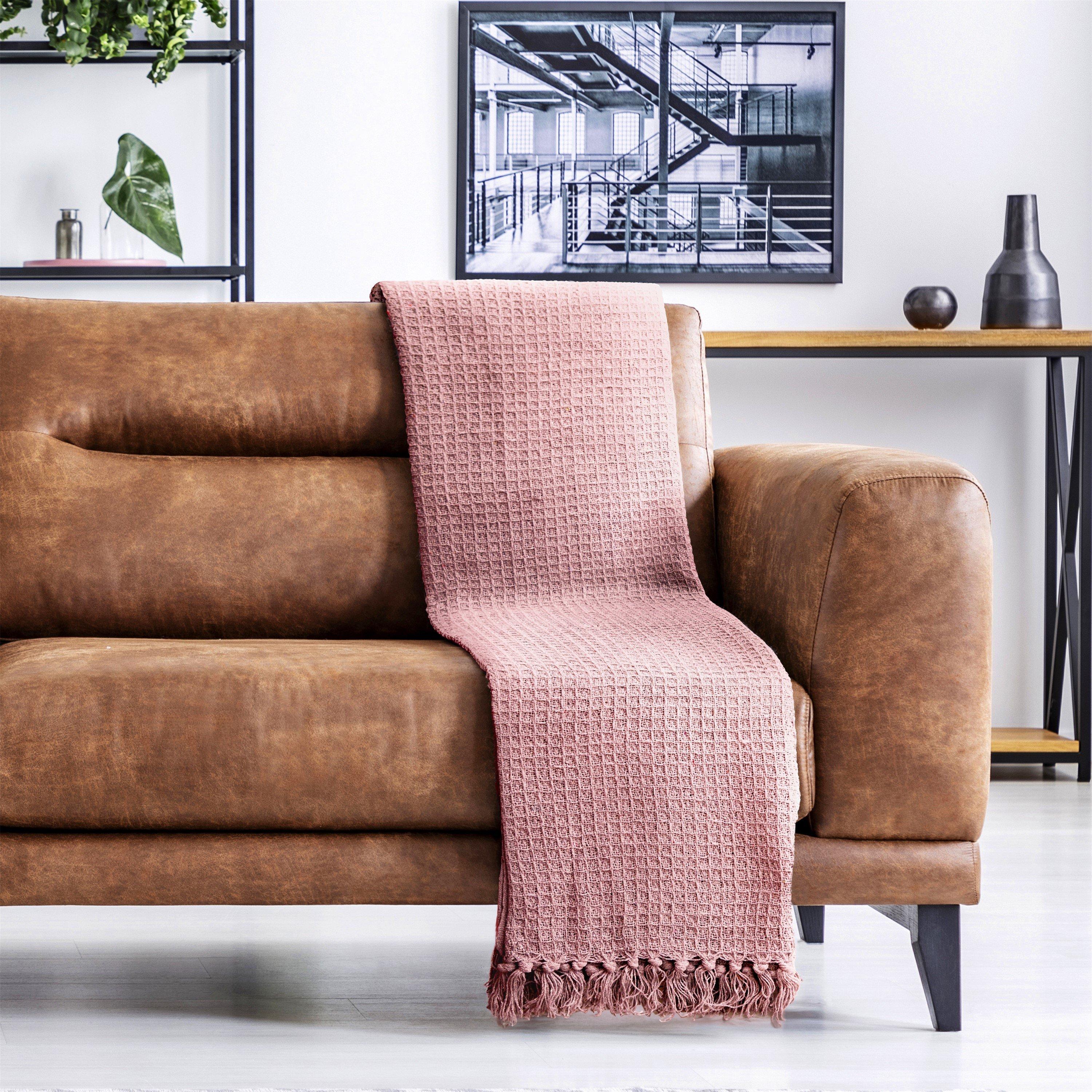 Blush Pink - Emma Barclay - Throw Blanket Cotton Honeycomb Waffle - 5