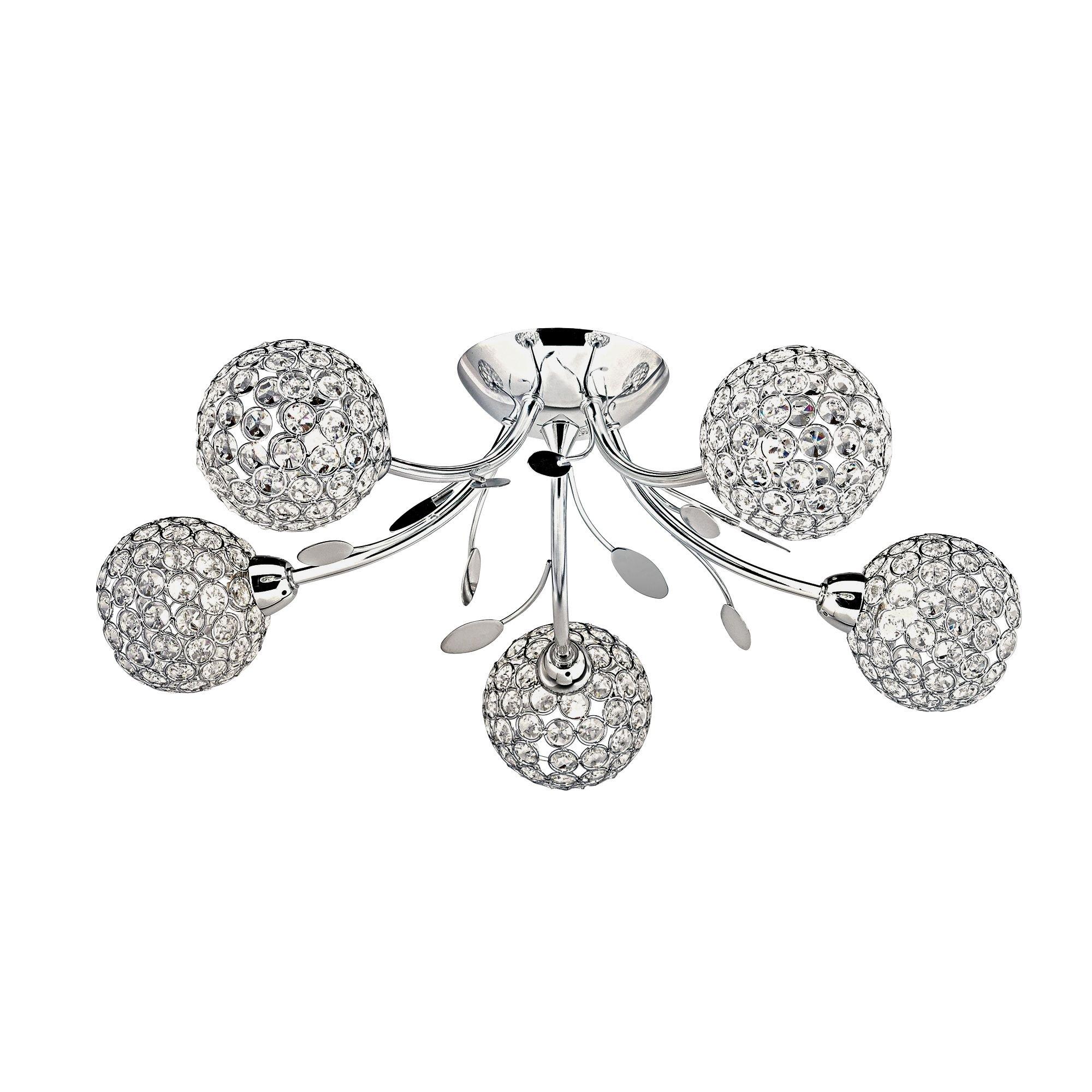 Chrome - Lighting Collection - Bloom 5Lt Semi-Flush - Chrome & Clear Glass Beads - 3