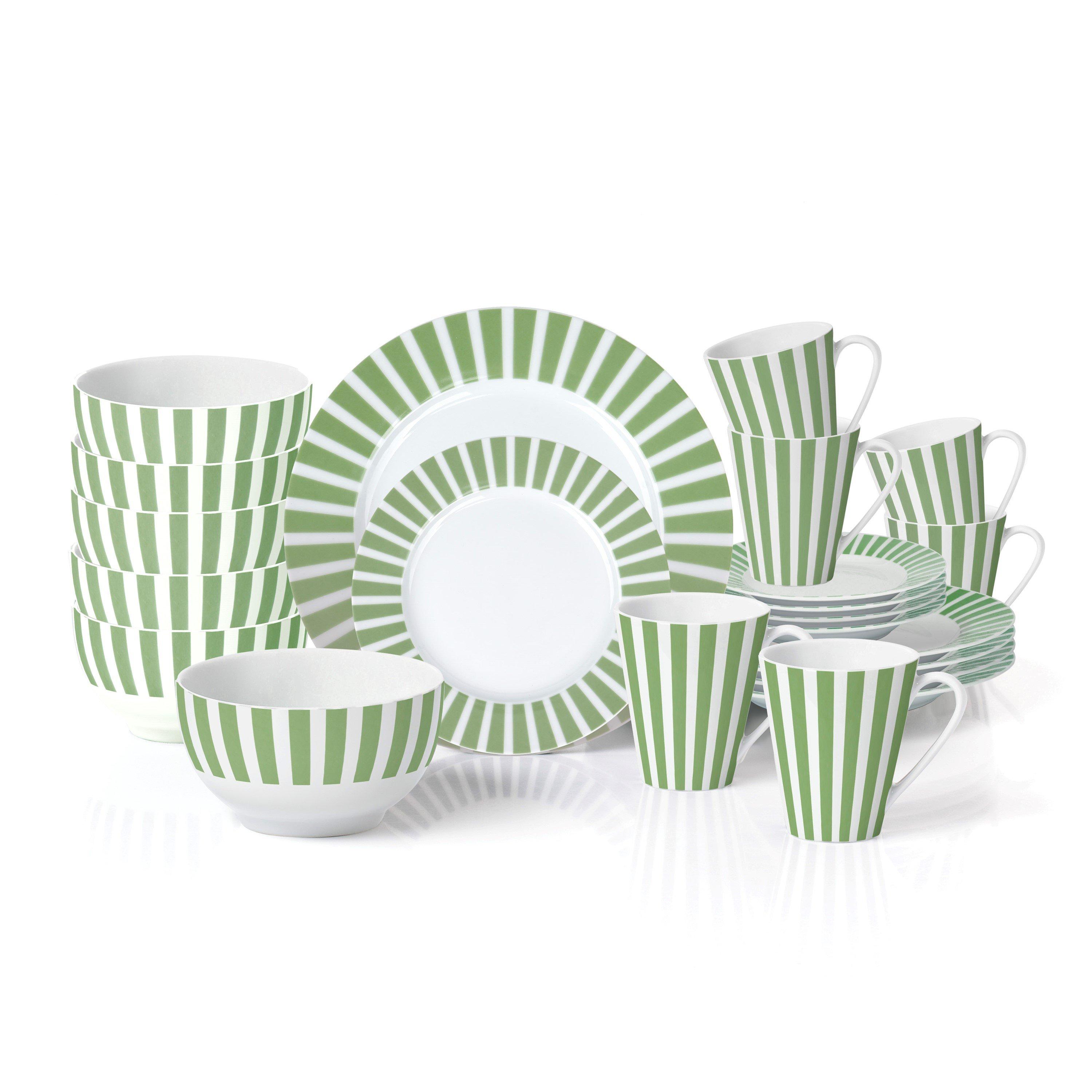 Green - Waterside - 24pc Green Split Stripe Dinner Set - 1