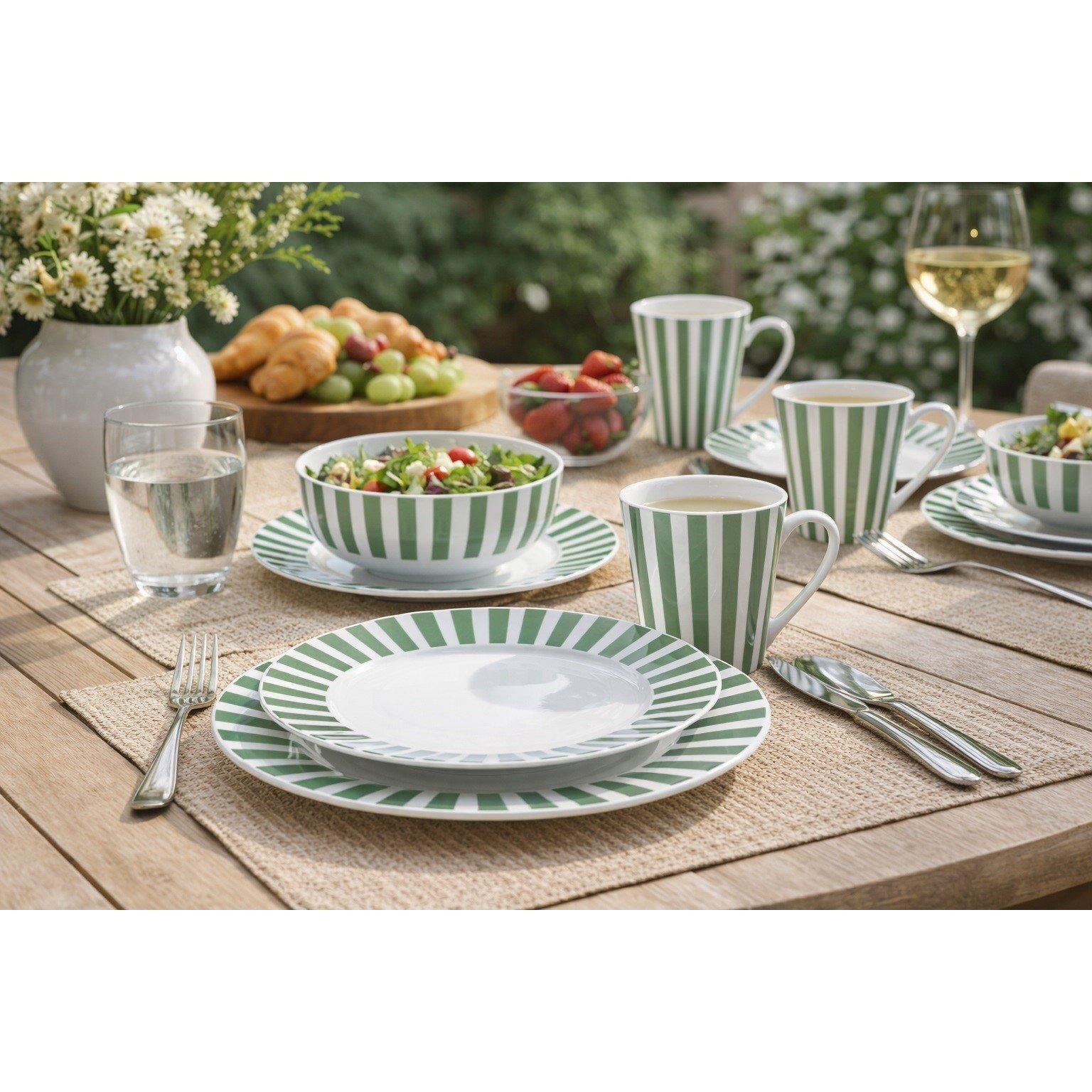 Green - Waterside - 24pc Green Split Stripe Dinner Set - 1