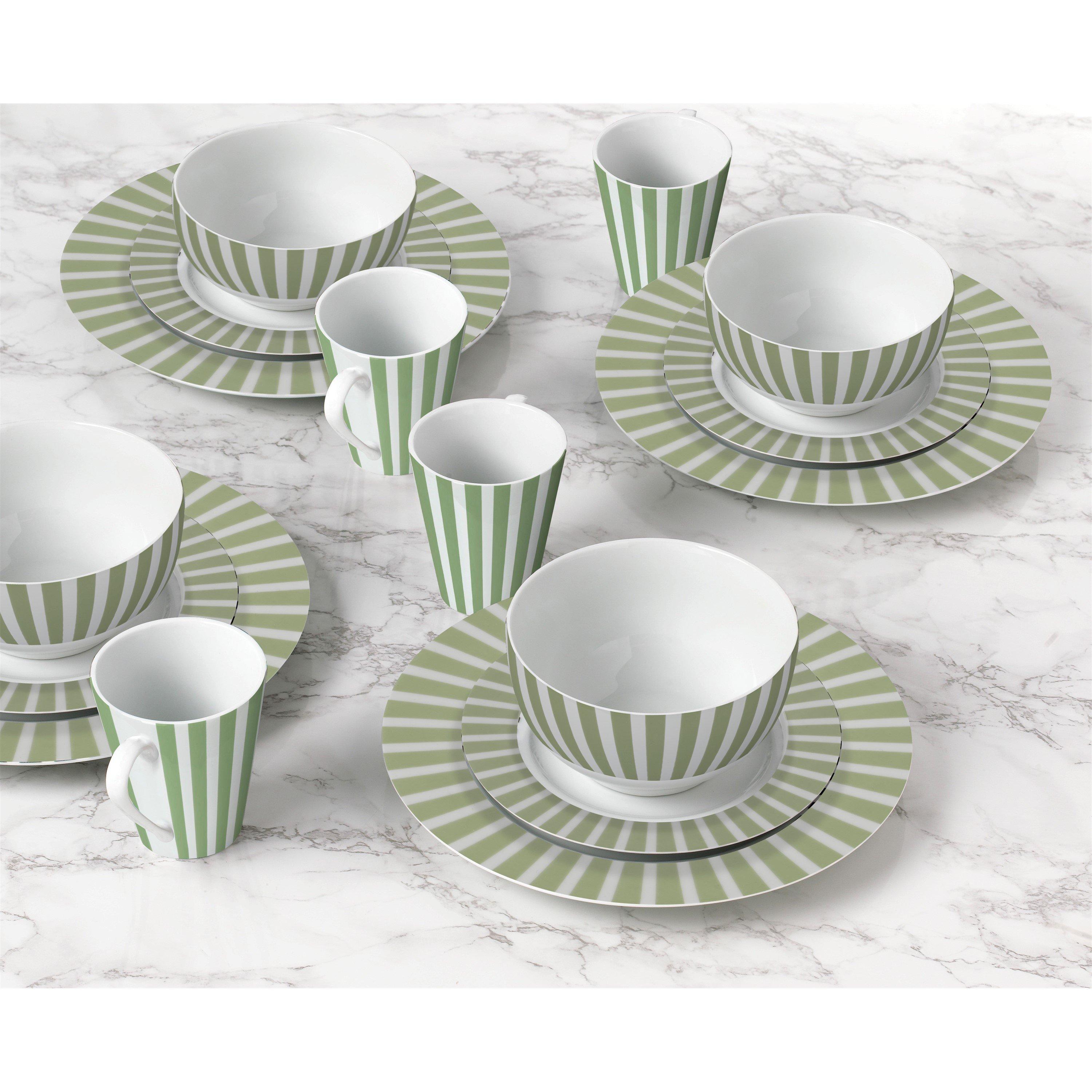 Green - Waterside - 24pc Green Split Stripe Dinner Set - 2