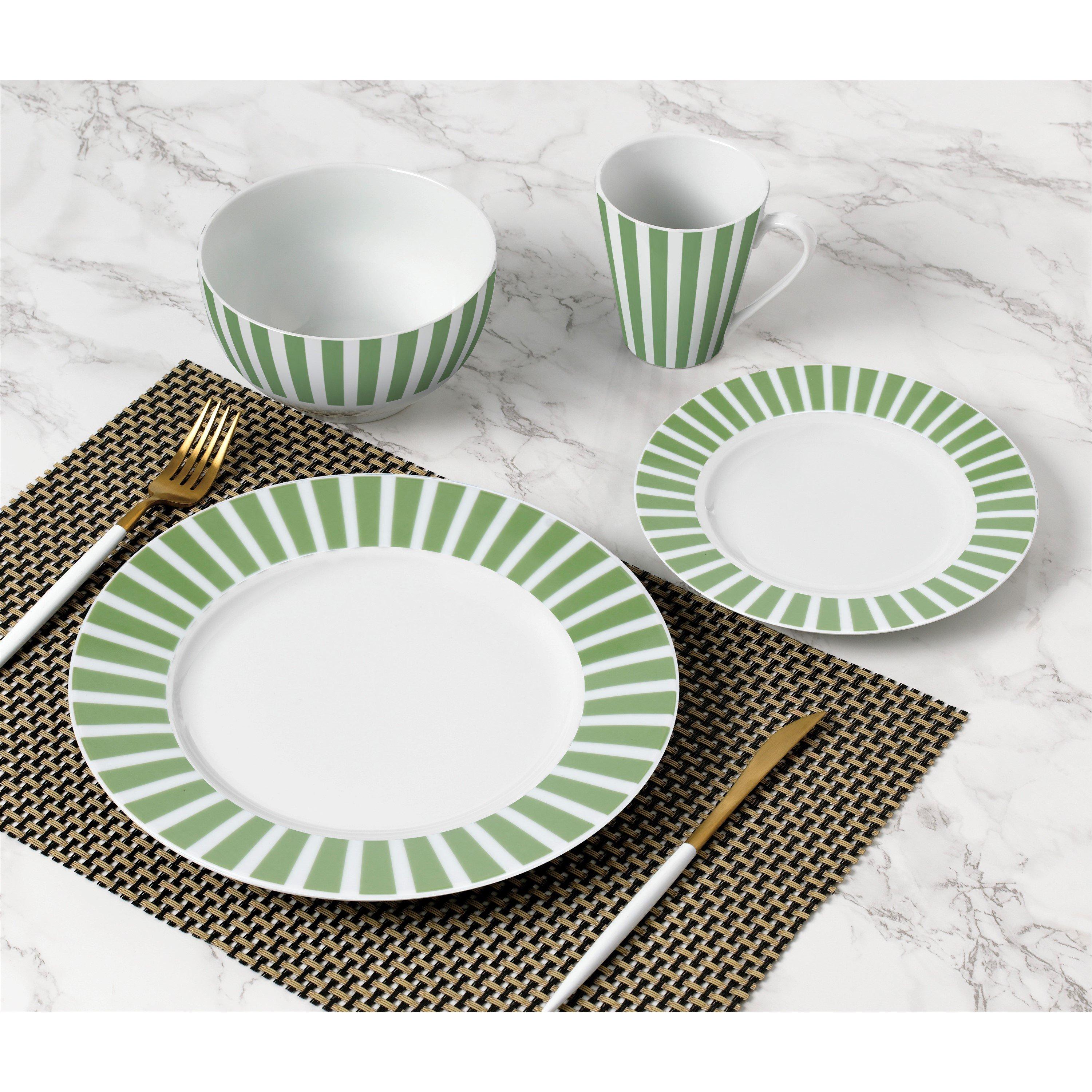 Green - Waterside - 24pc Green Split Stripe Dinner Set - 3