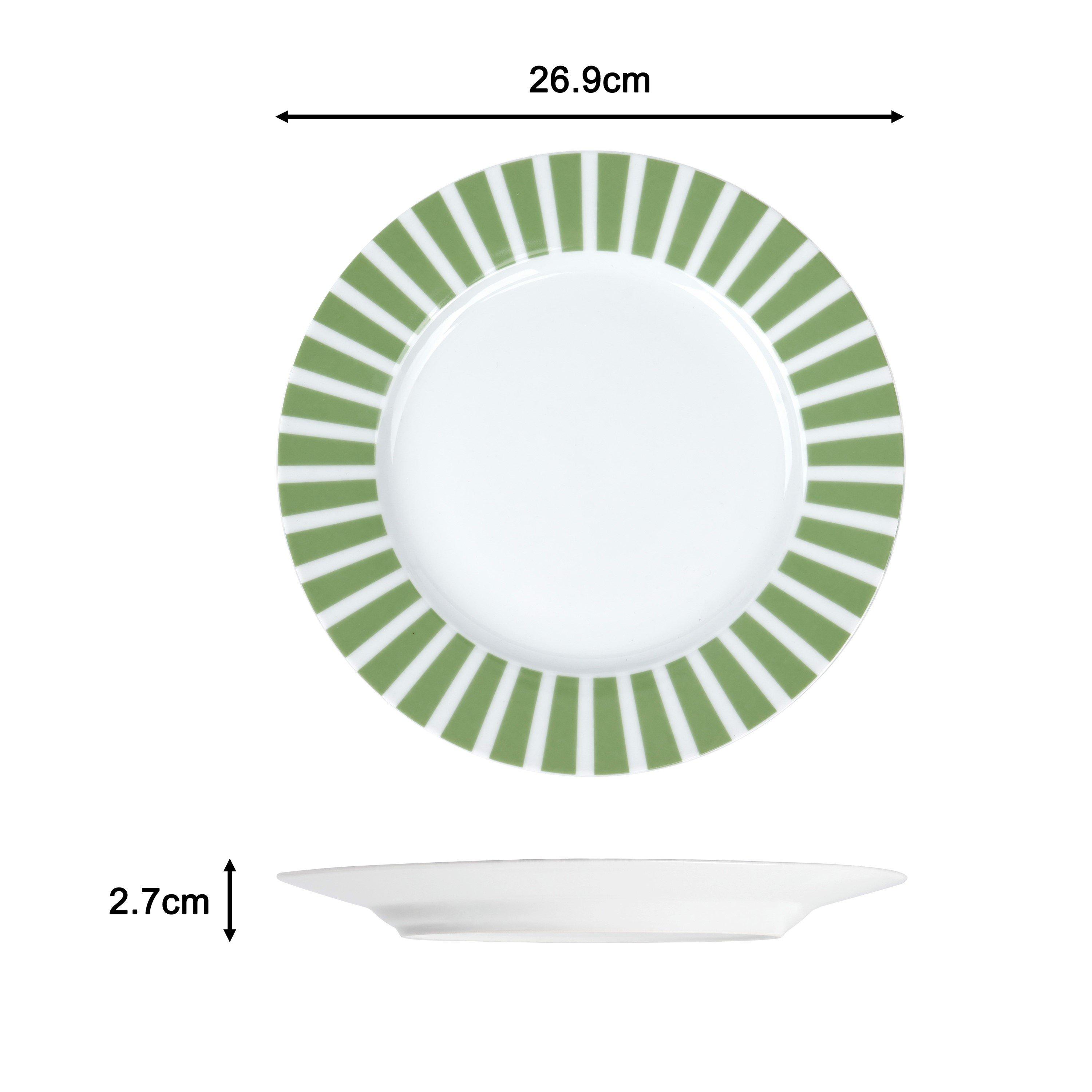 Green - Waterside - 24pc Green Split Stripe Dinner Set - 4